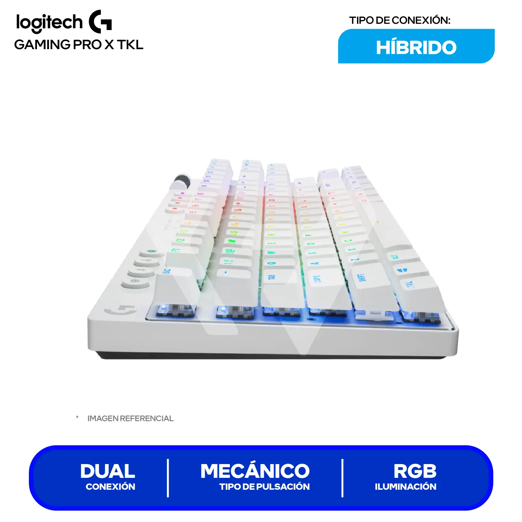 Teclado Gamer Inalámbrico Logitech  G PRO X TKL Lightspeed Blanco ( 920-012143 ) Mecánico RGB