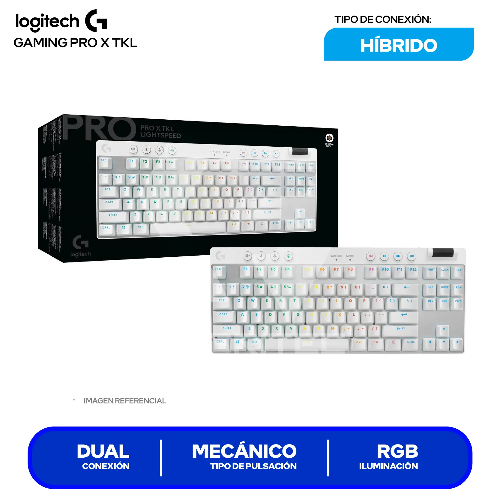 Teclado Gamer Inalámbrico Logitech  G PRO X TKL Lightspeed Blanco ( 920-012143 ) Mecánico RGB