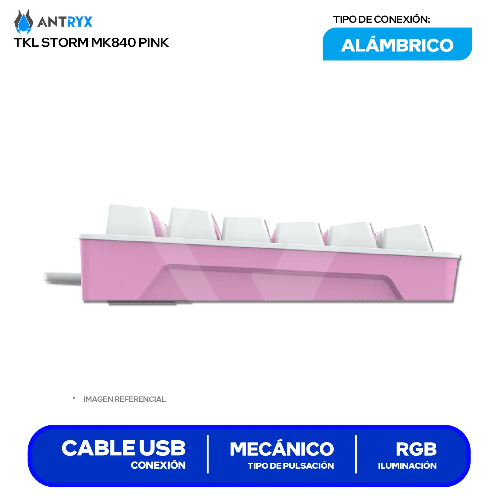 Teclado Gamer Antryx MK-840 Pink ( AMK-CS840PBL-SP ) Switch Red, Mecánico RGB