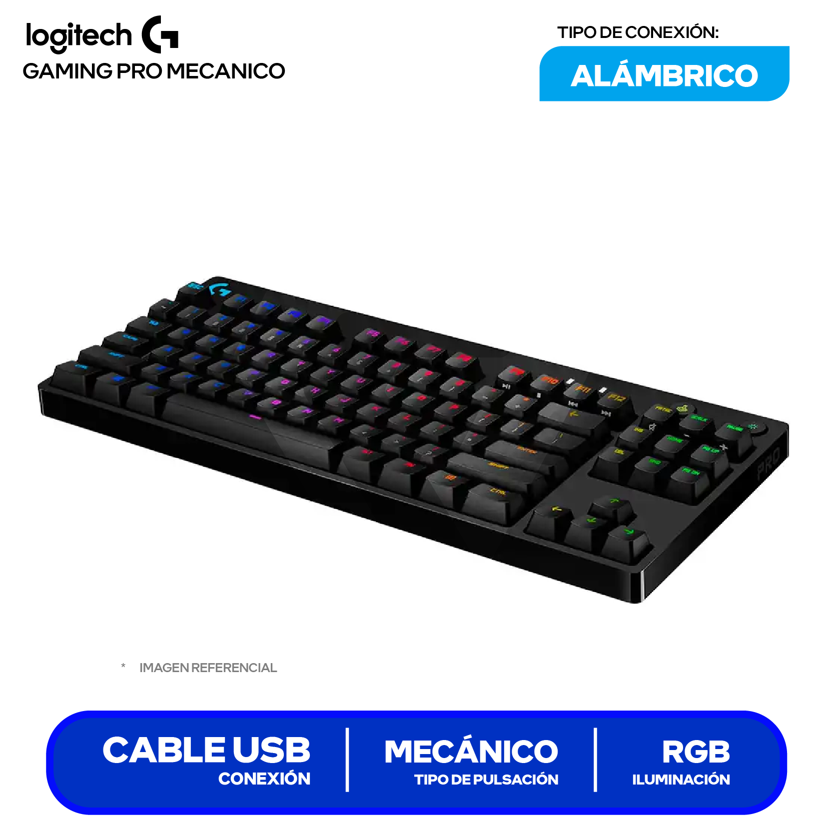 Teclado Gamer Logitech G PRO Negro ( 920-009388 ) Mecánico RGB
