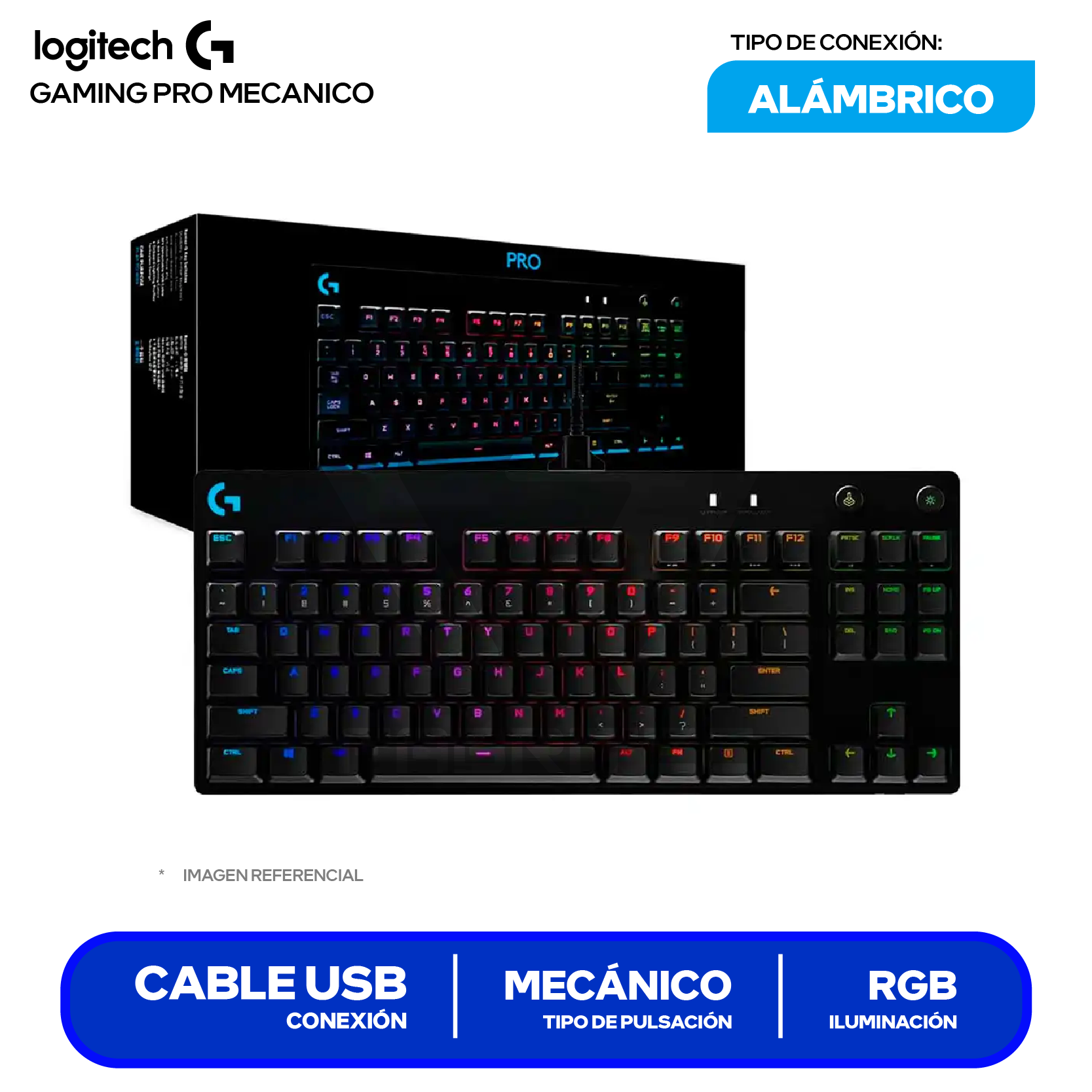 Teclado Gamer Logitech G PRO Negro ( 920-009388 ) Mecánico RGB