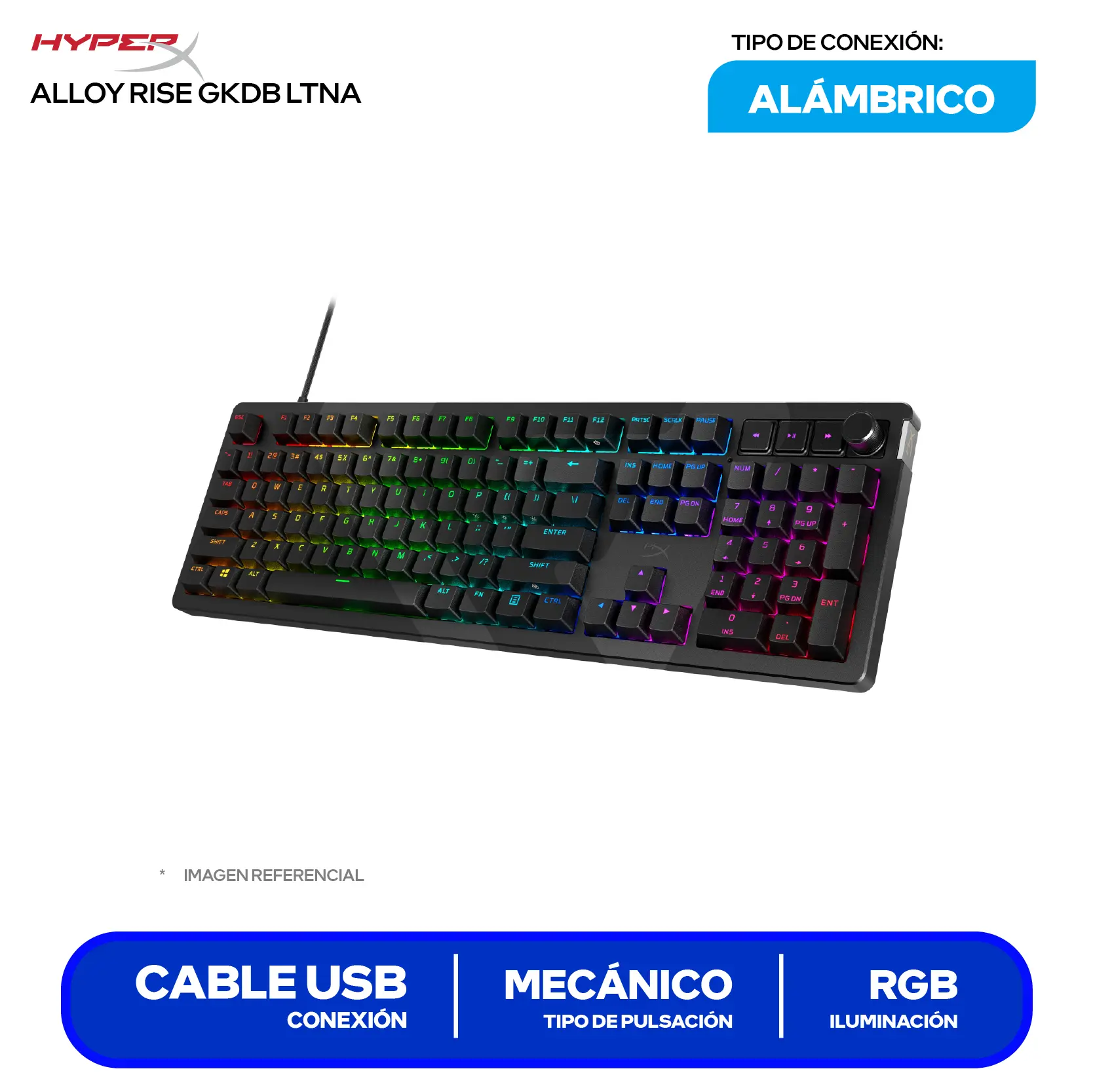 Teclado Gamer Hyperx Alloy Rise Negro ( 7G7A3AA ) Switch Red, Mecánico