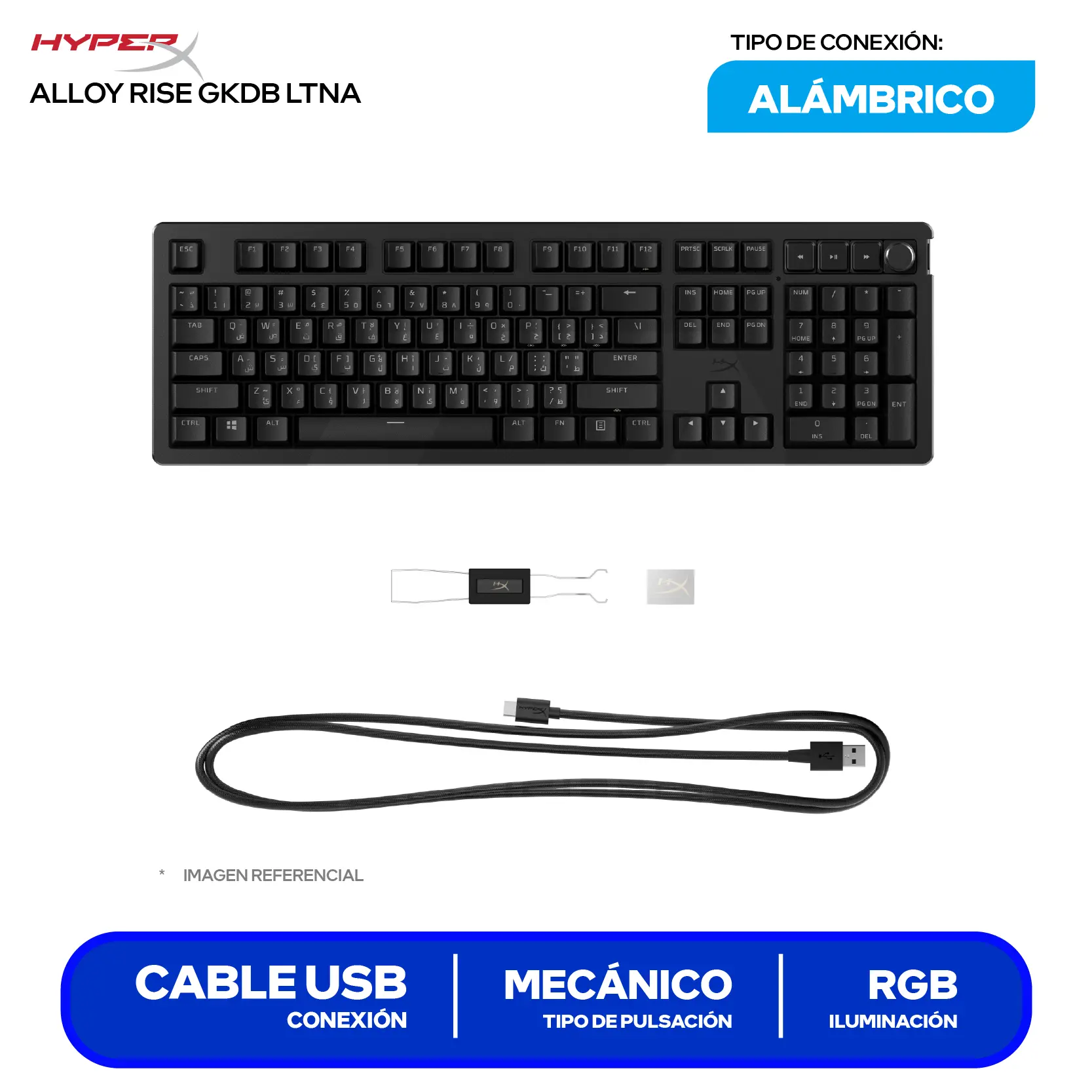 Teclado Gamer Hyperx Alloy Rise Negro ( 7G7A3AA ) Switch Red, Mecánico