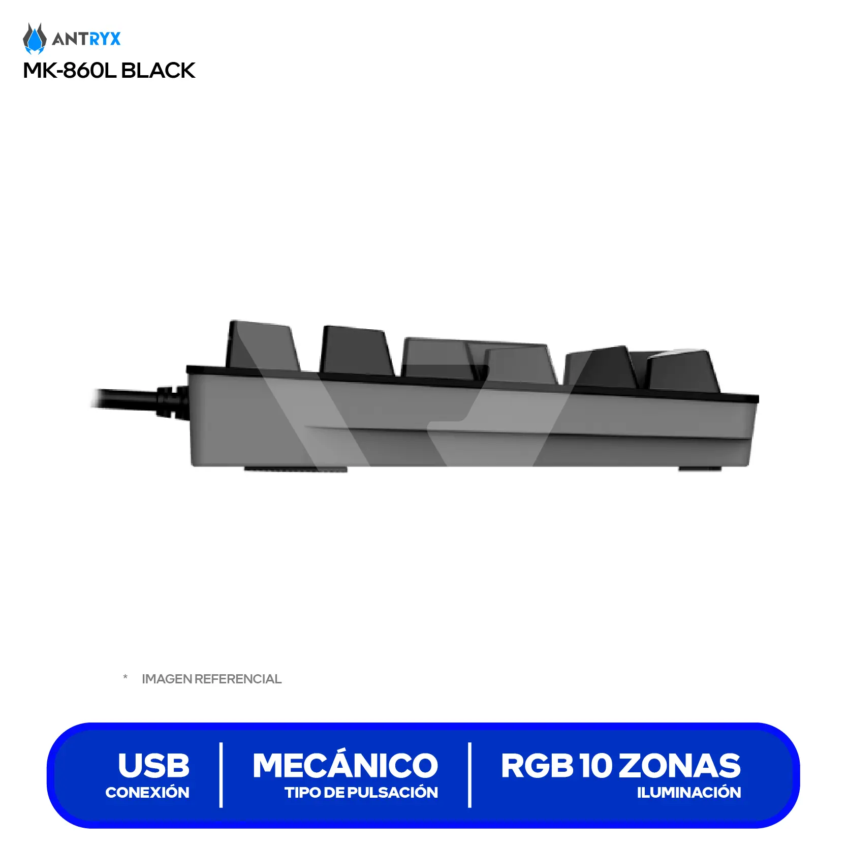 Teclado Gamer Antryx MK-860L Negro ( AMK-860LKGBLR1-SP ) Mecánico, RGB, Switch Blue