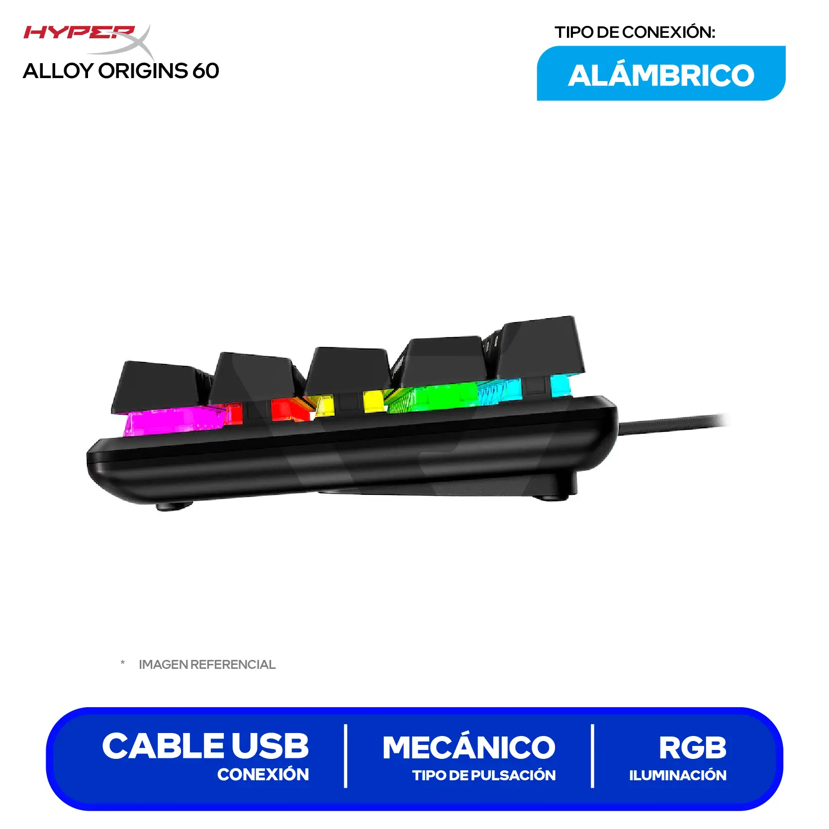 Teclado Gamer Hyperx Alloy Origins 60 Negro ( 4P5N4AA ) Mecánico RGB