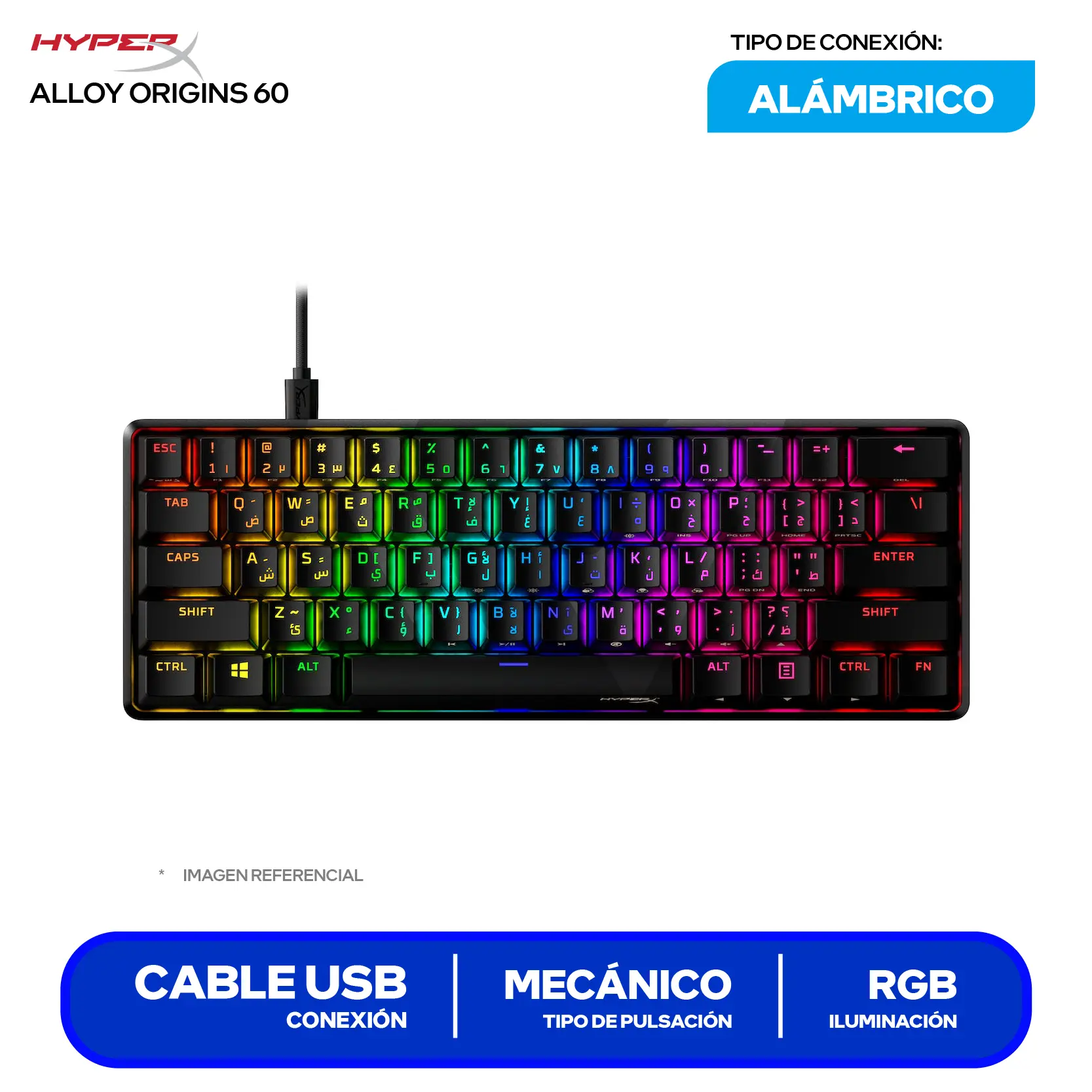 Teclado Gamer Hyperx Alloy Origins 60 Negro ( 4P5N4AA ) Mecánico RGB