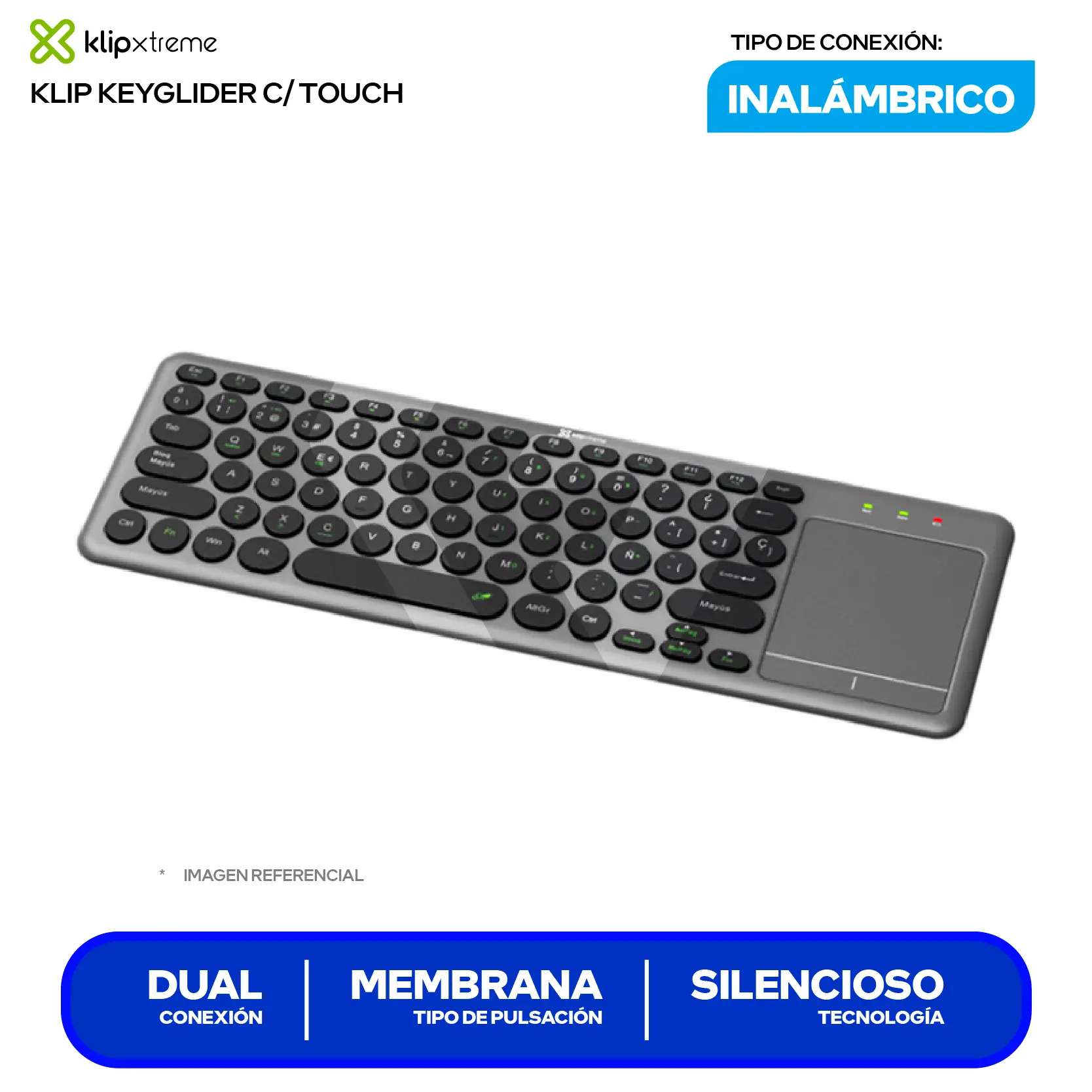 Teclado Inalámbrico Klipxtreme KeyGlider Gris ( KCK-550S ) Membrana