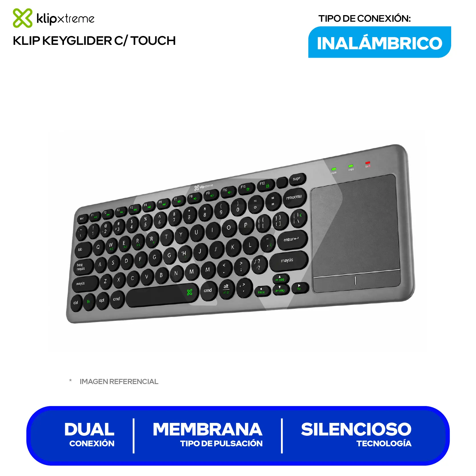 Teclado Inalámbrico Klipxtreme KeyGlider Gris ( KCK-550S ) Membrana