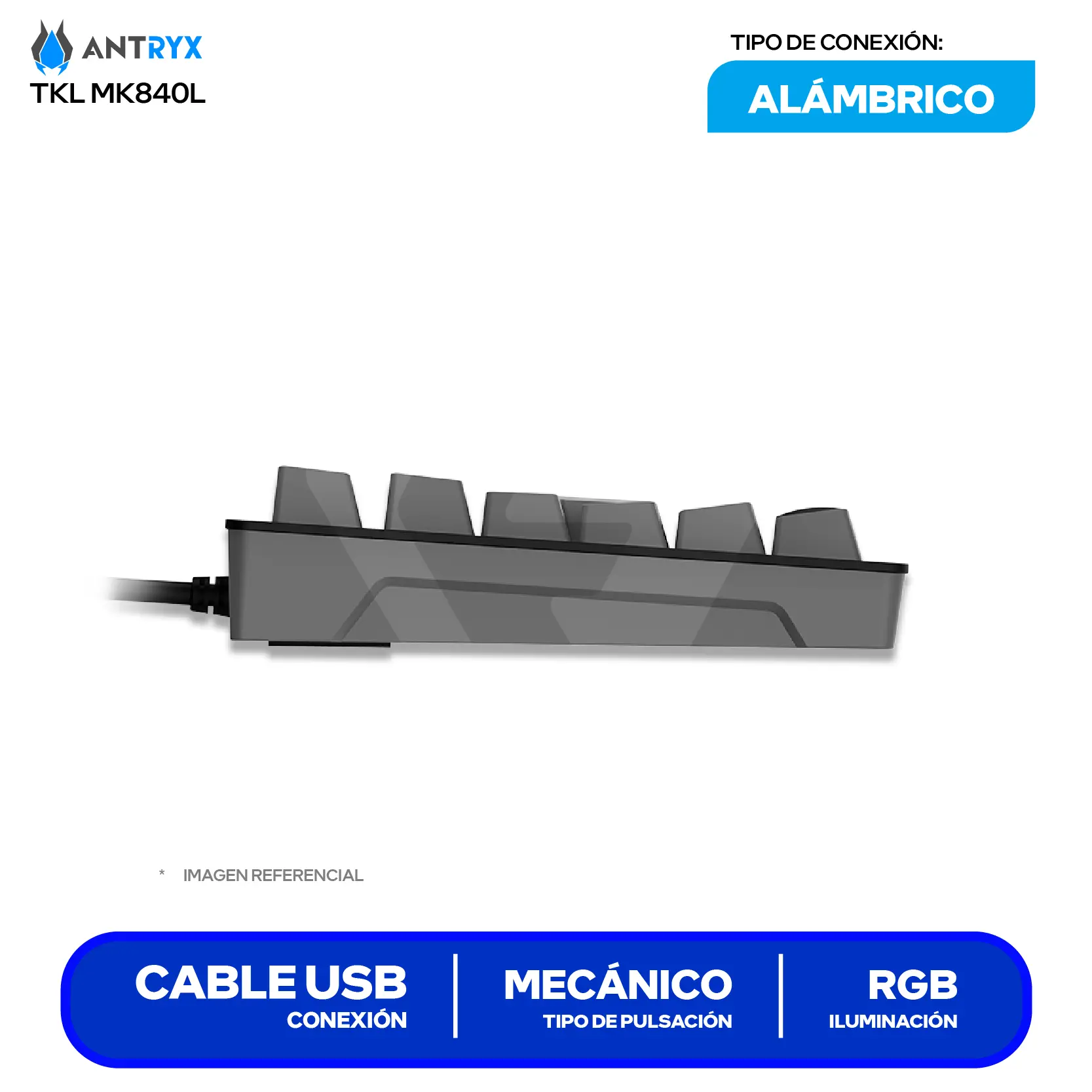 Teclado Gamer Antryx MK-840L Negro C/ Gris ( AMK-840LKGRER1-SP ) Switch Red, Mecánico RGB