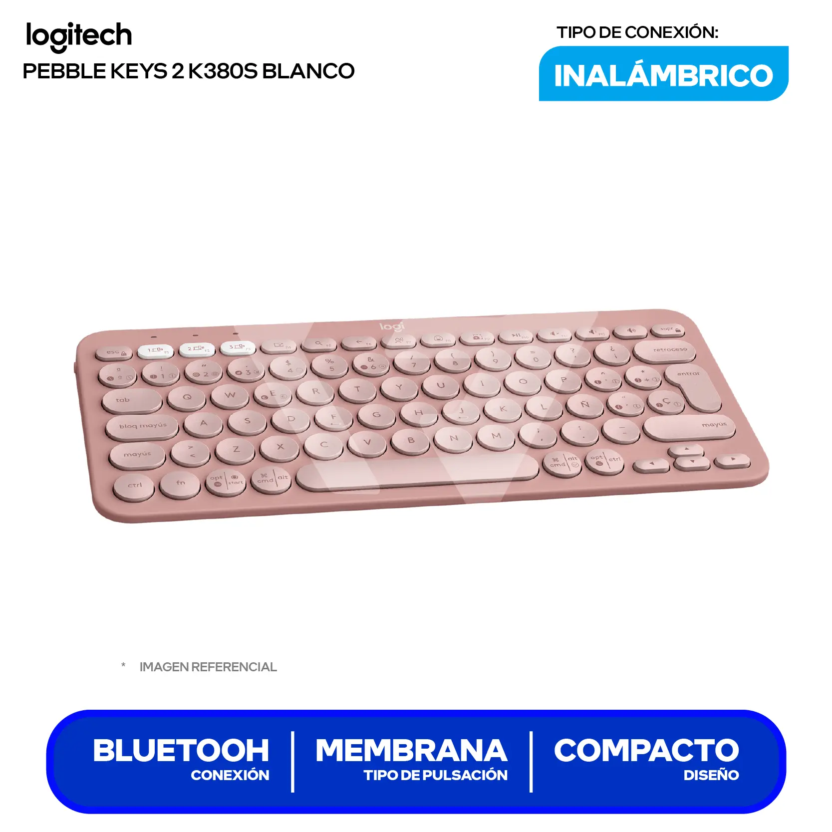 Teclado Inalámbrico Logitech Pebble Keys 2 K380s Rosa ( 920-011785 ) Membrana