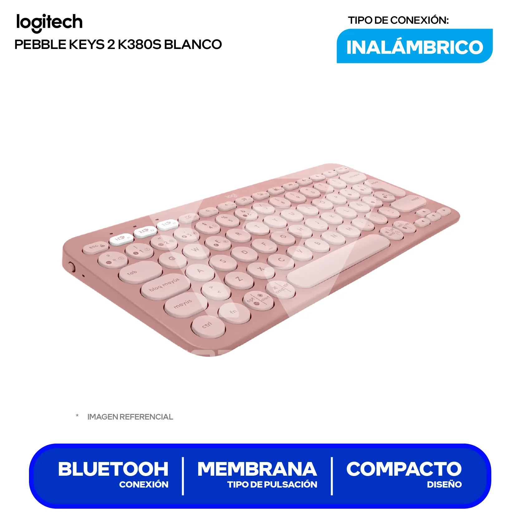 Teclado Inalámbrico Logitech Pebble Keys 2 K380s Rosa ( 920-011785 ) Membrana