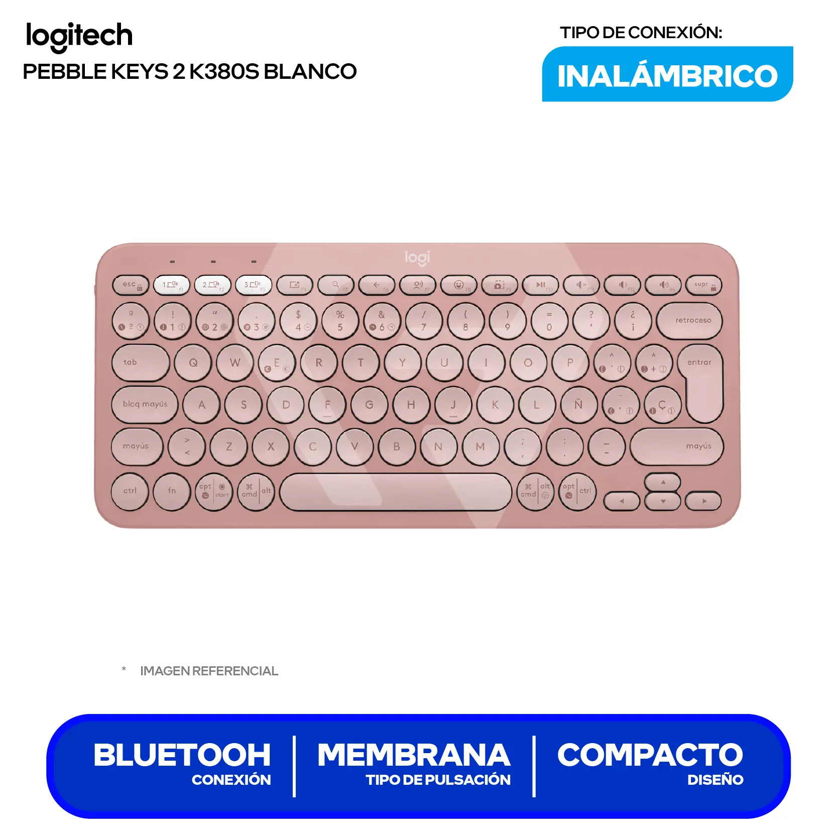 Teclado Inalámbrico Logitech Pebble Keys 2 K380s Rosa ( 920-011785 ) Membrana