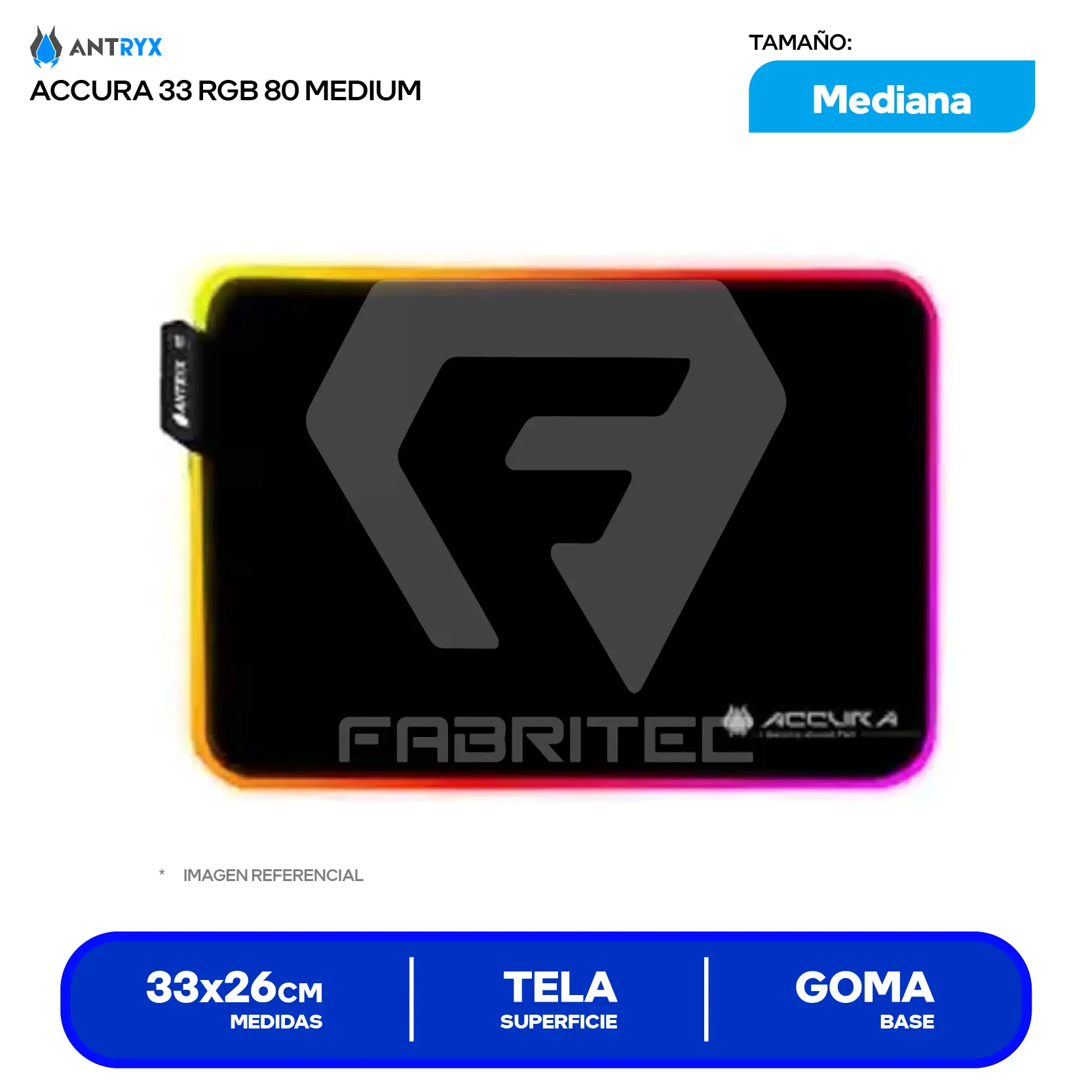 Pad Mouse Gamer Accura 33 RGB (AMP-1200RGB) M, 330 x 260 x 3mm