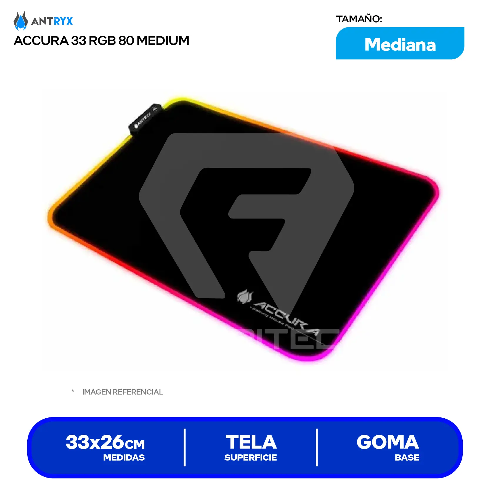 Pad Mouse Gamer Accura 33 RGB (AMP-1200RGB) M, 330 x 260 x 3mm