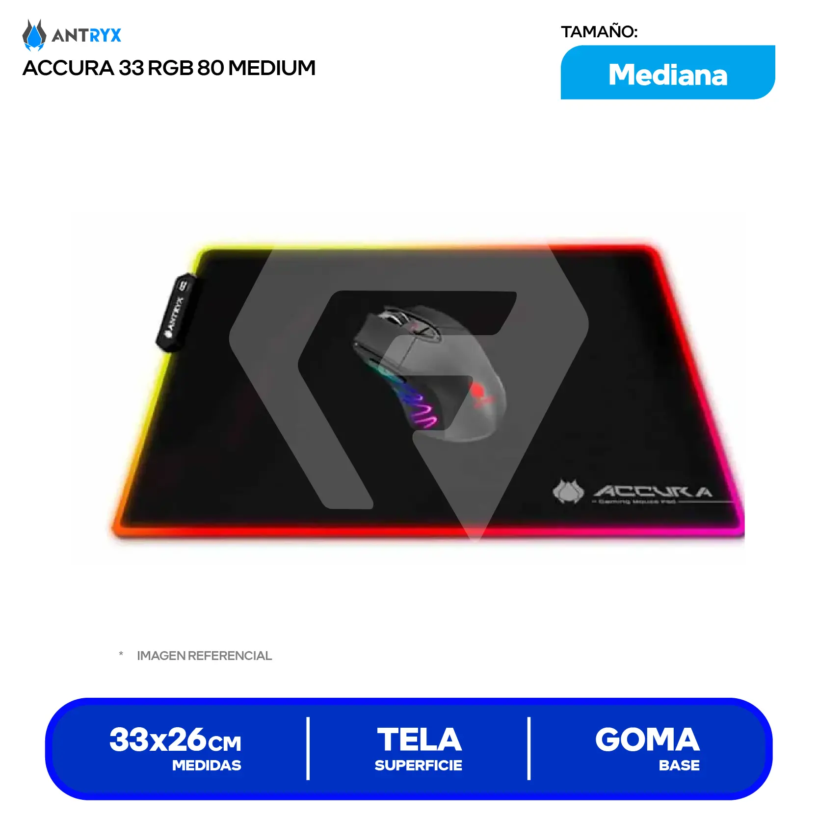 Pad Mouse Gamer Accura 33 RGB (AMP-1200RGB) M, 330 x 260 x 3mm
