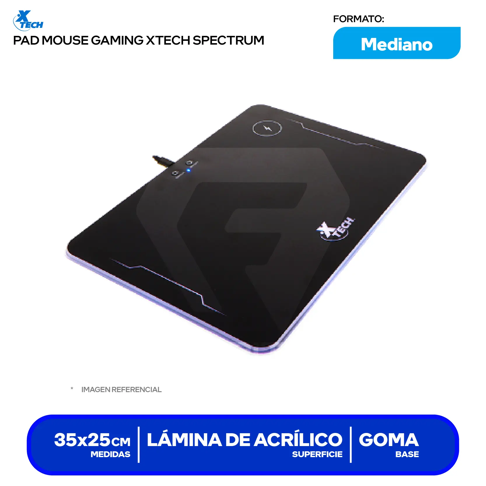 Pad Mouse Gamer RGB Xtech Spectrum (XTA-201) M, 353 x 256 x 6mm