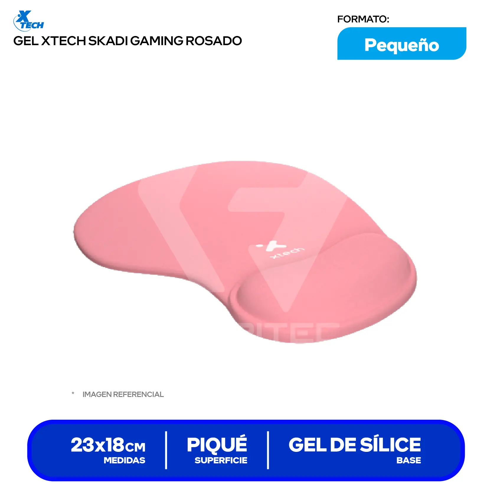 Pad Mouse Ergonómico Gamer Gel Xtech Skadi Rosado (XTA-530) S, 230 x 185 x 3mm