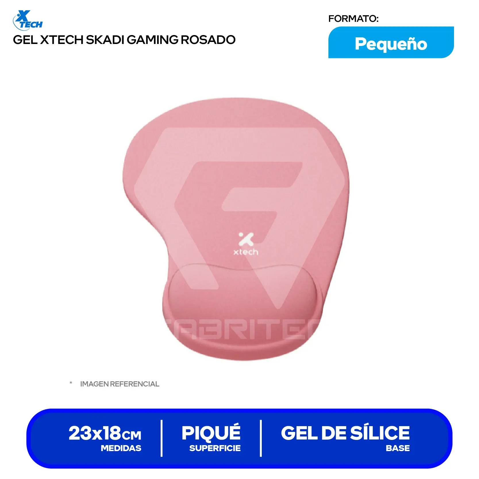 Pad Mouse Ergonómico Gamer Gel Xtech Skadi Rosado (XTA-530) S, 230 x 185 x 3mm
