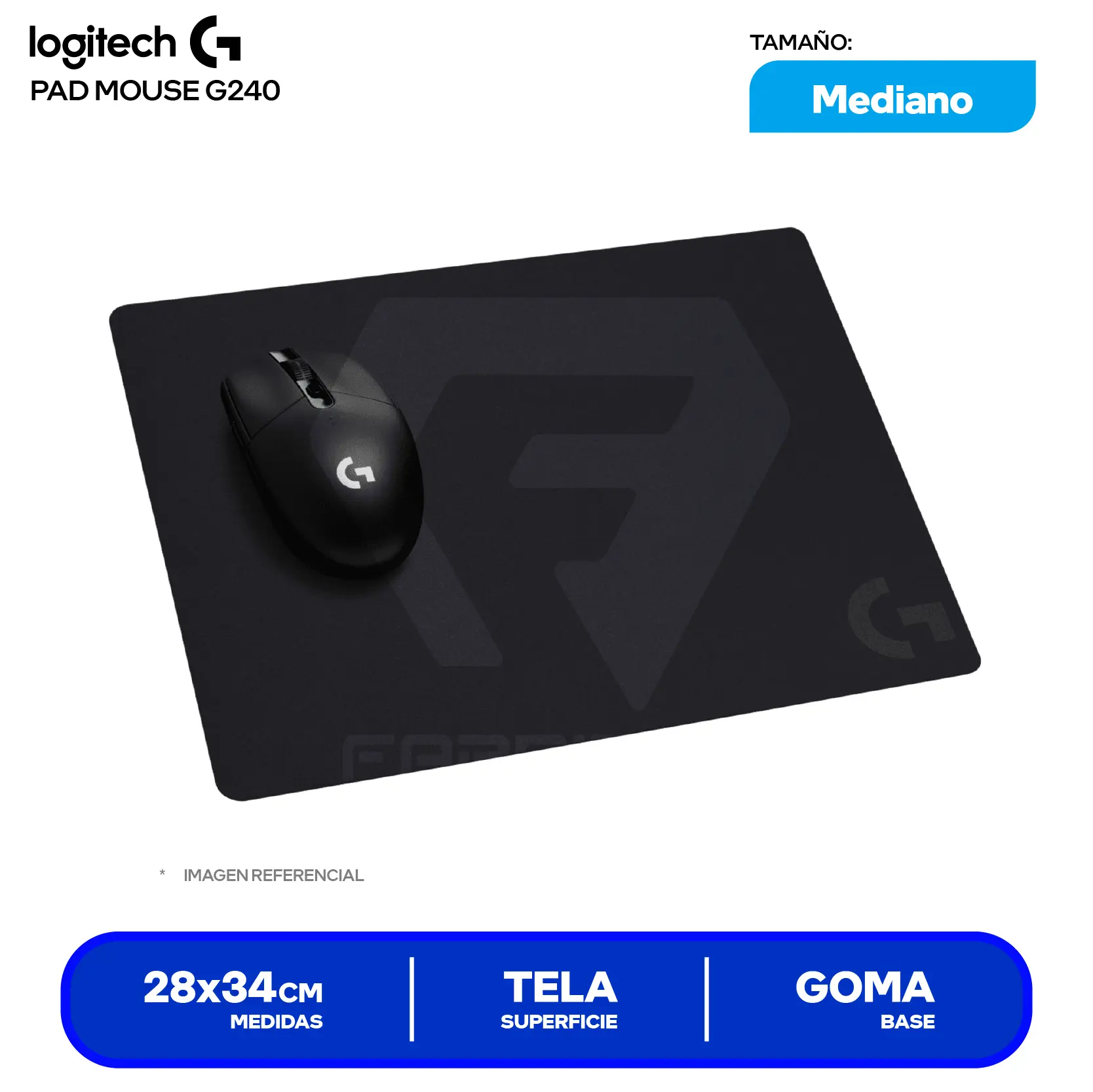 Pad Mouse Gamer Logitech G240 Negro (943-000783) M, 340 x 280 x 1mm