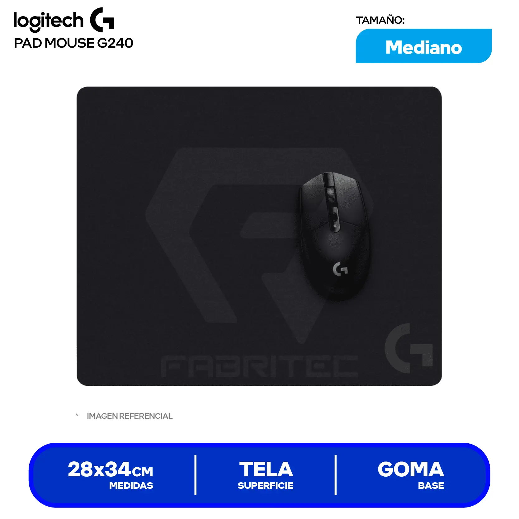 Pad Mouse Gamer Logitech G240 Negro (943-000783) M, 340 x 280 x 1mm