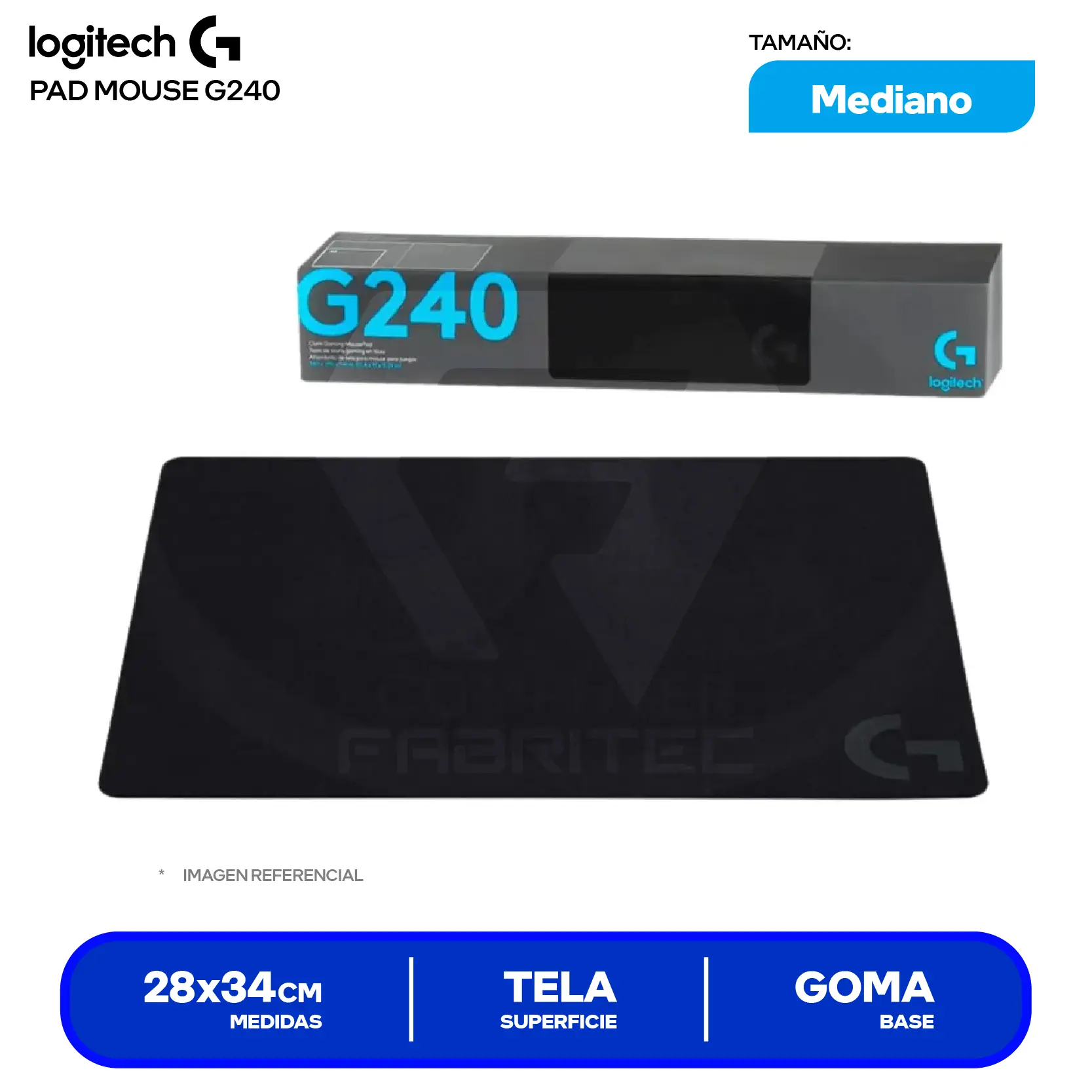 Pad Mouse Gamer Logitech G240 Negro (943-000783) M, 340 x 280 x 1mm