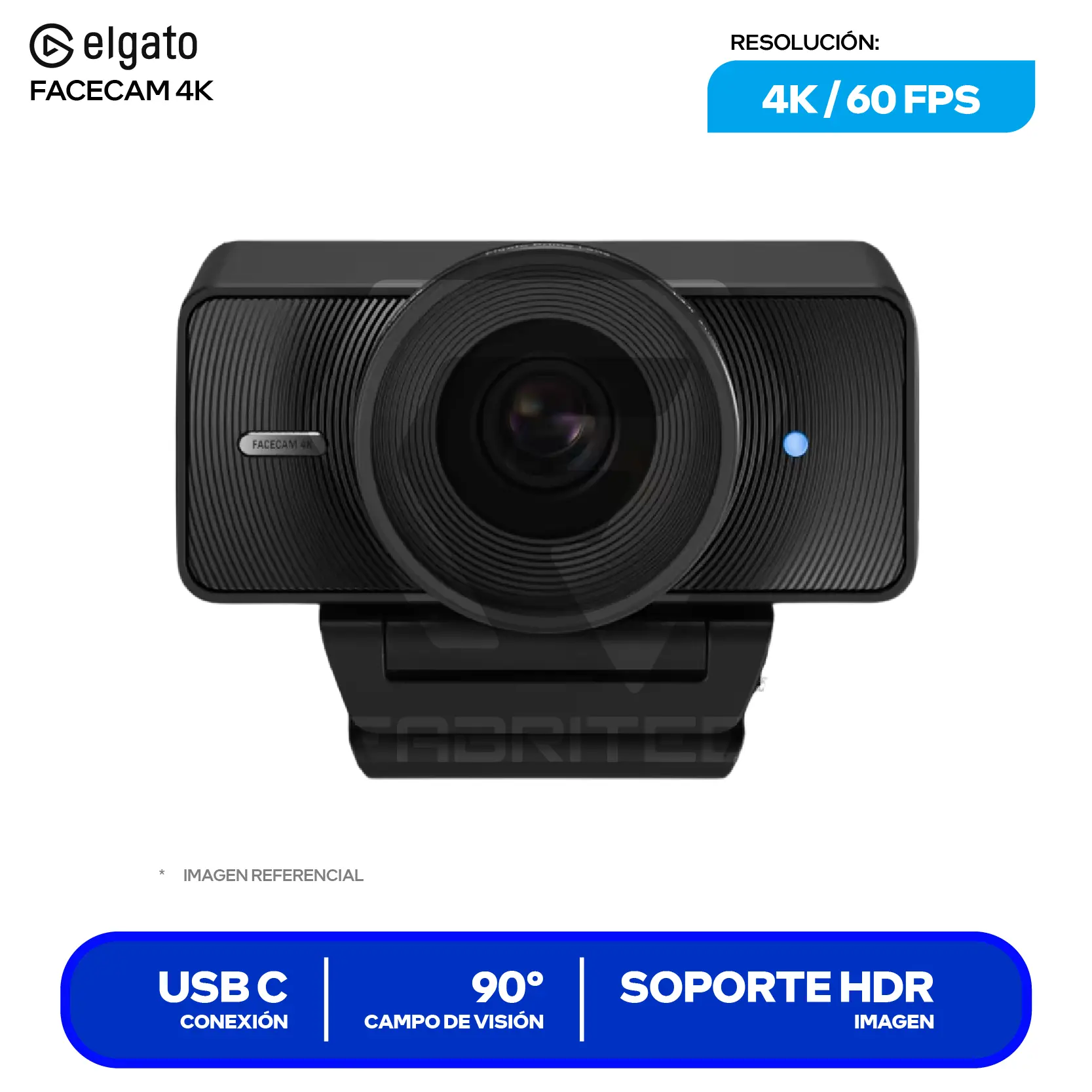 Cámara Web Elgato Facecam 4K Negro (10WAF9901) Ultra HD 4K