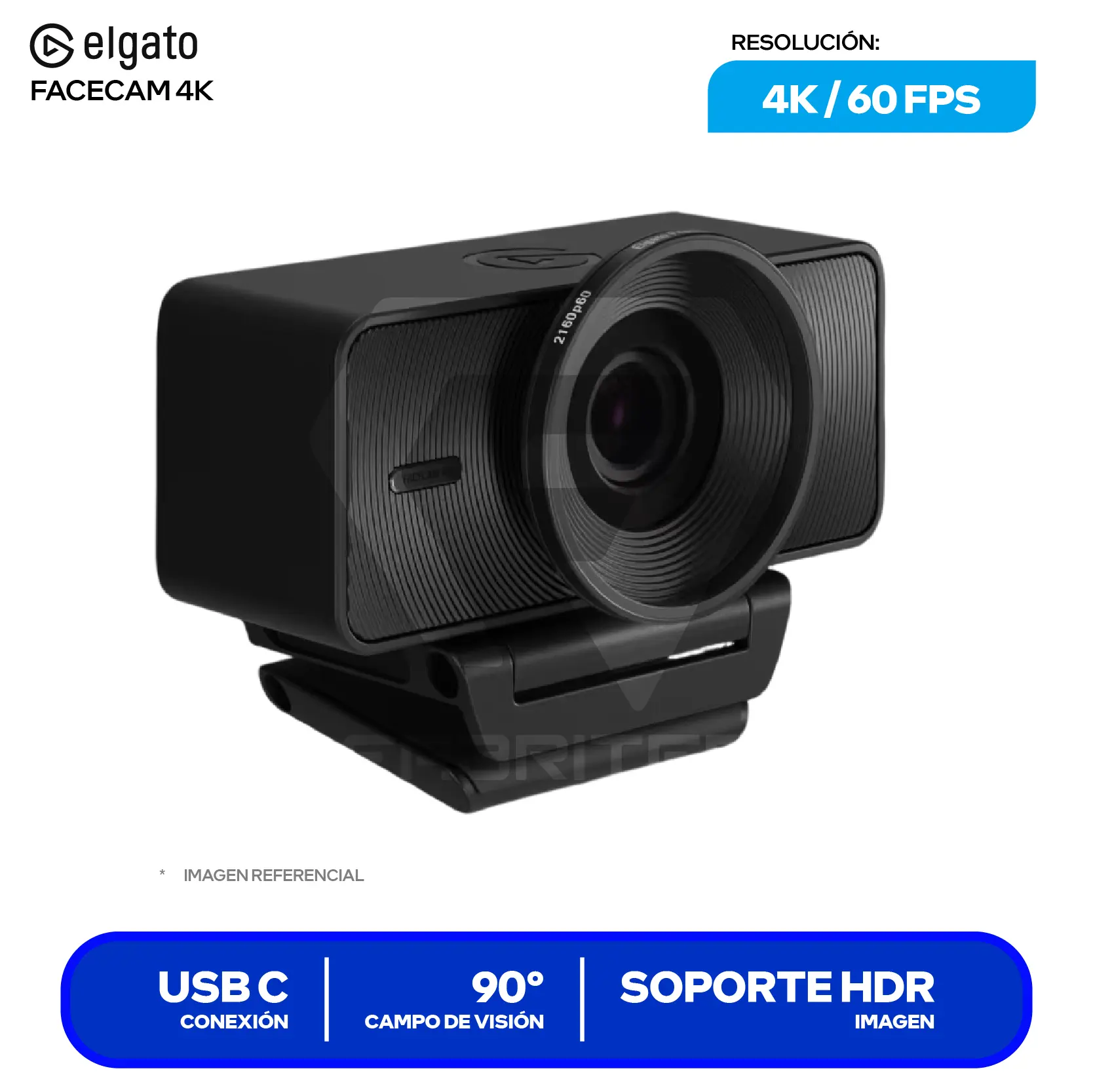 Cámara Web Elgato Facecam 4K Negro (10WAF9901) Ultra HD 4K