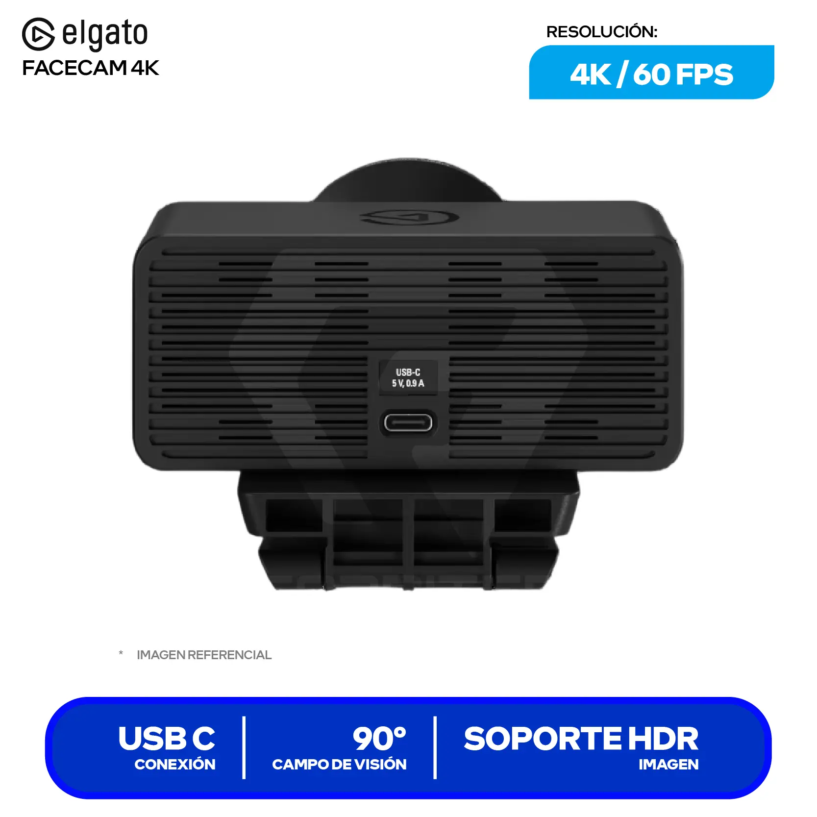 Cámara Web Elgato Facecam 4K Negro (10WAF9901) Ultra HD 4K