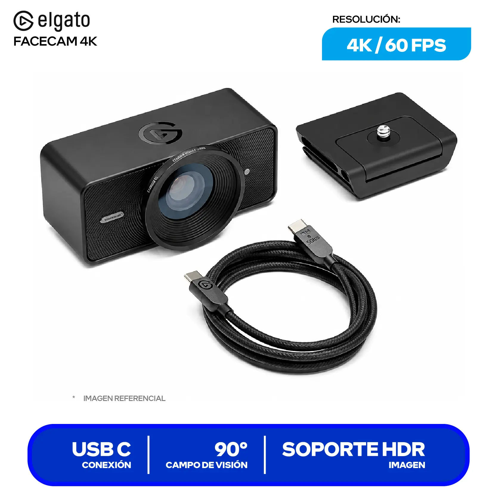 Cámara Web Elgato Facecam 4K Negro (10WAF9901) Ultra HD 4K