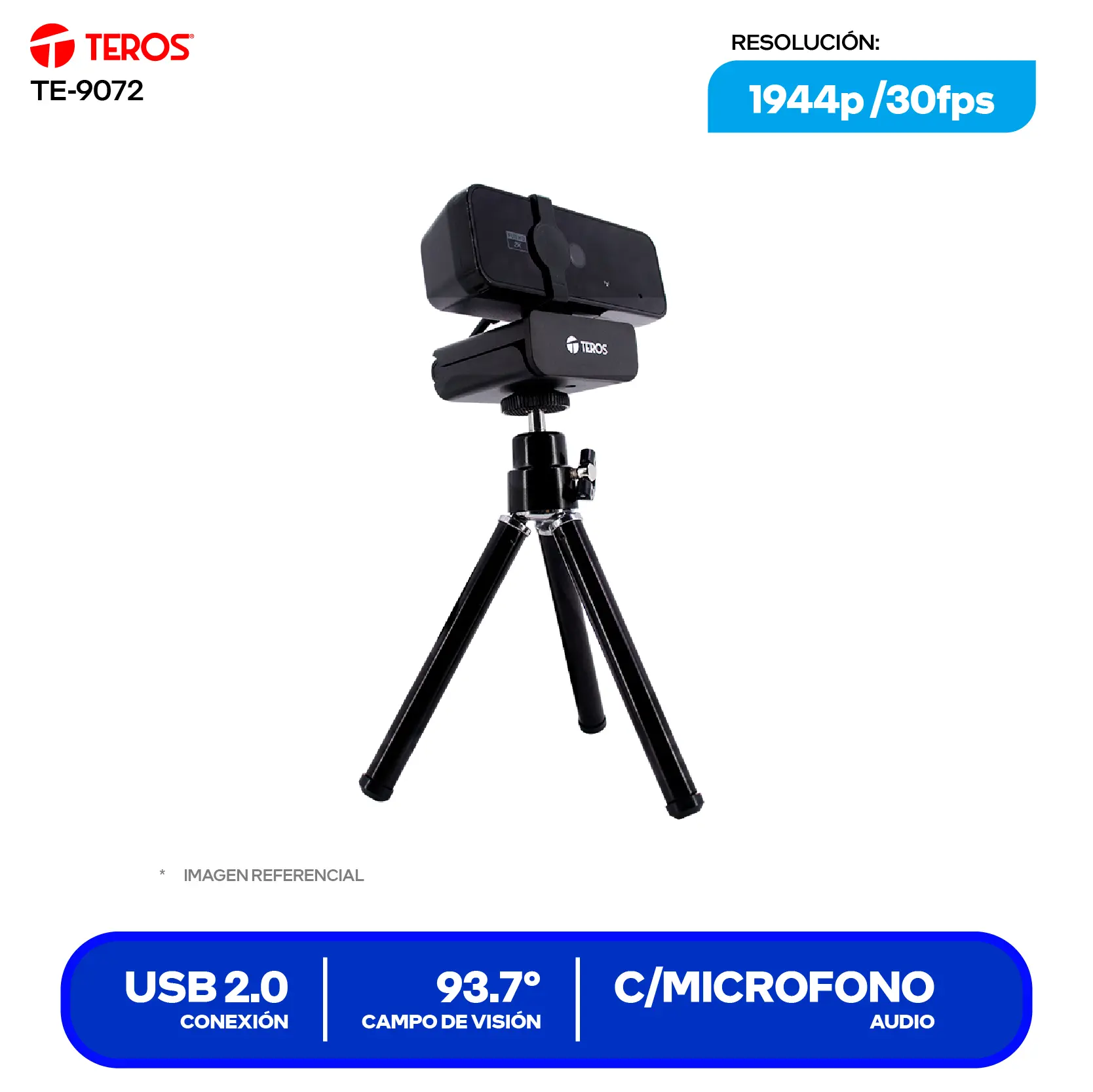 Cámara Web Teros Negro (TE-9072) 2K QHD, Micrófono integrado + Trípode
