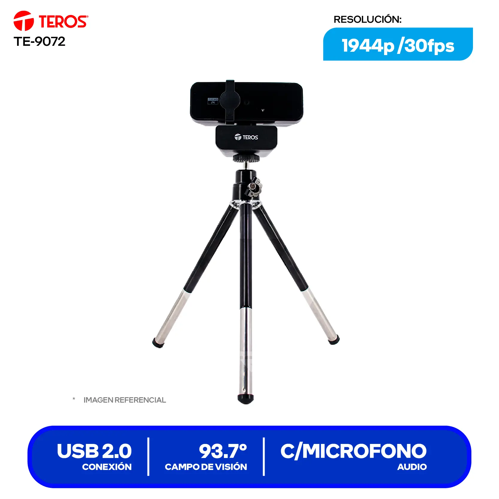 Cámara Web Teros Negro (TE-9072) 2K QHD, Micrófono integrado + Trípode