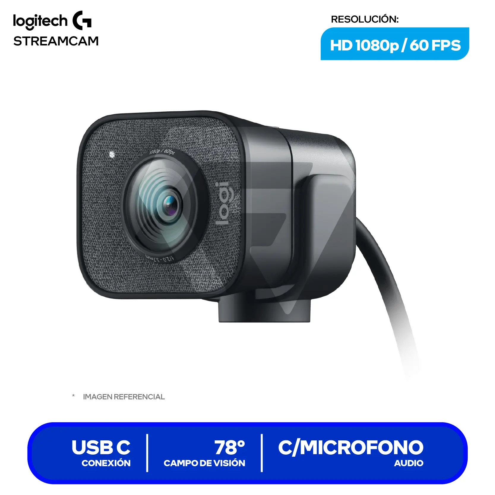 Cámara Web Logitech StreamCam Negro (960-001280) Full HD 1080p, Micrófono integrado