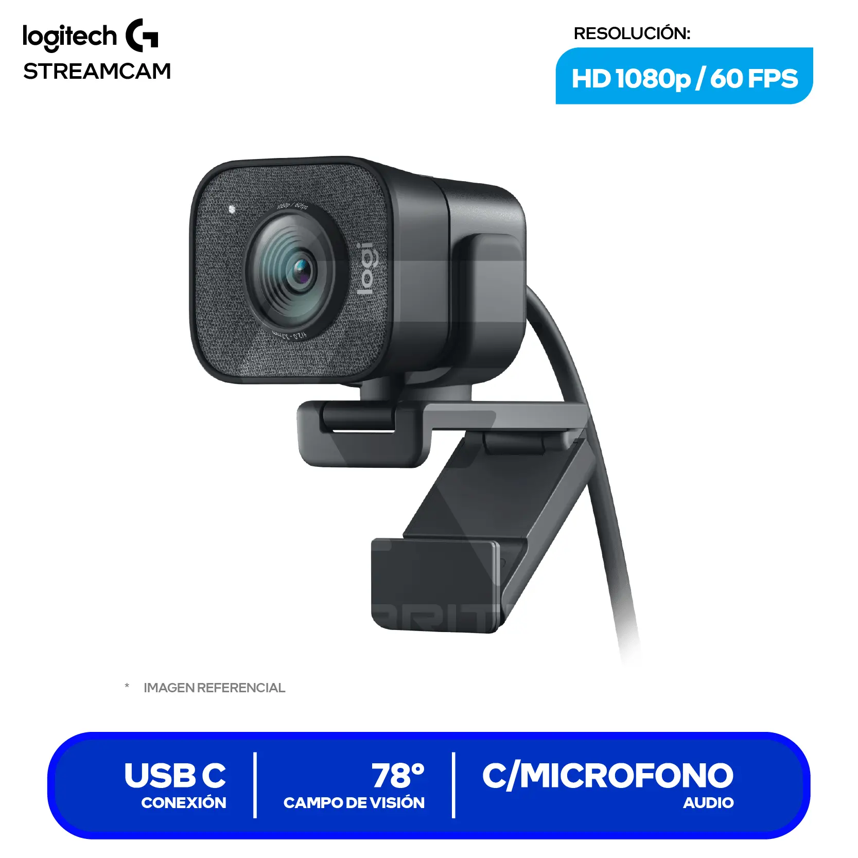 Cámara Web Logitech StreamCam Negro (960-001280) Full HD 1080p, Micrófono integrado