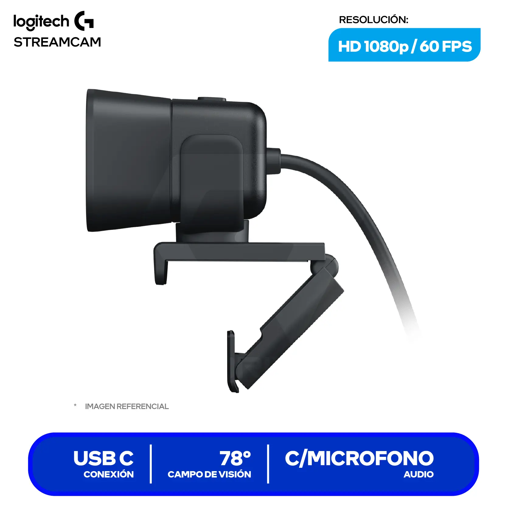 Cámara Web Logitech StreamCam Negro (960-001280) Full HD 1080p, Micrófono integrado