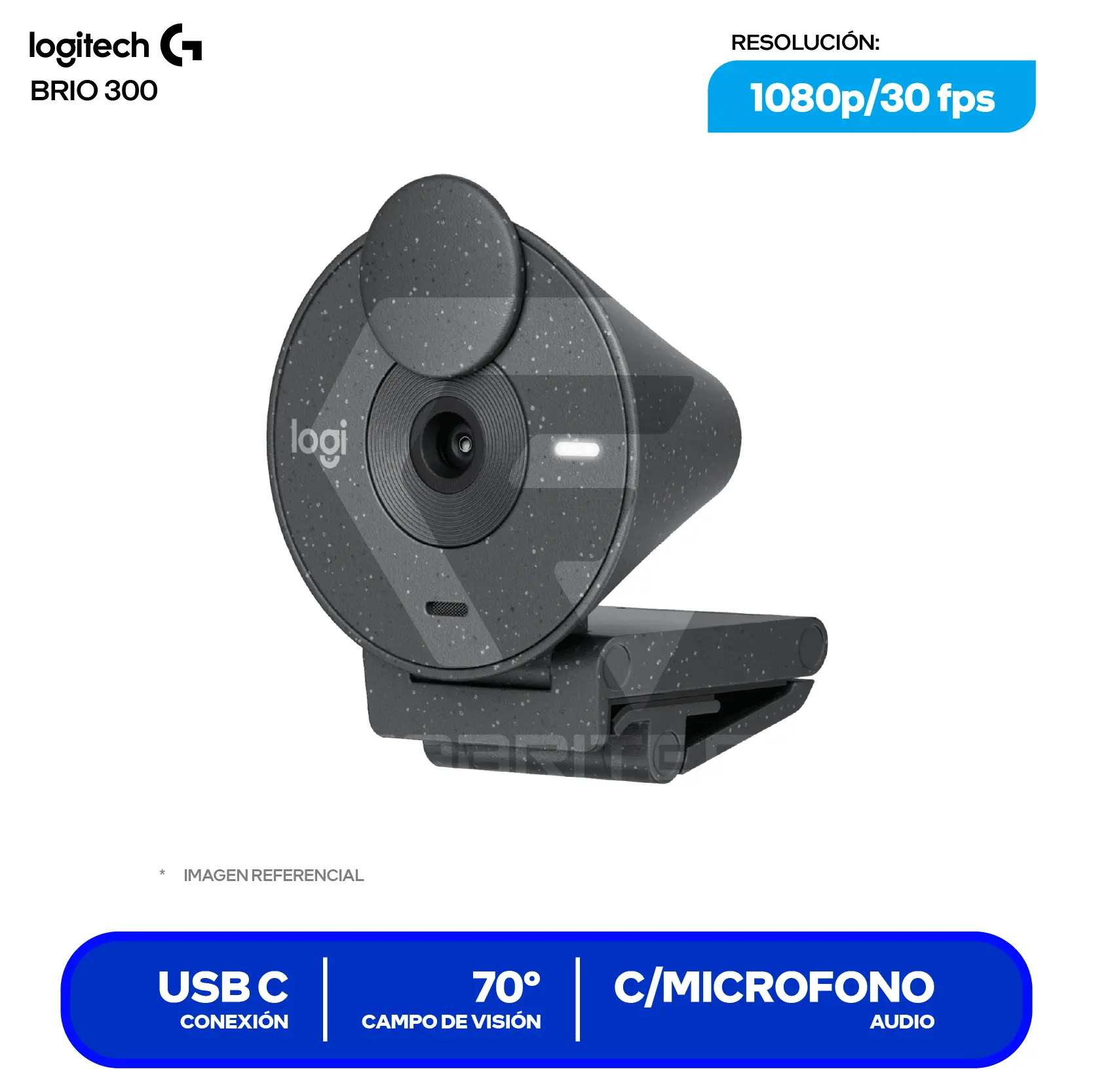 Cámara Web Logitech Brio 300 Grafito (960-001413) Full HD 1080p, Micrófono integrado