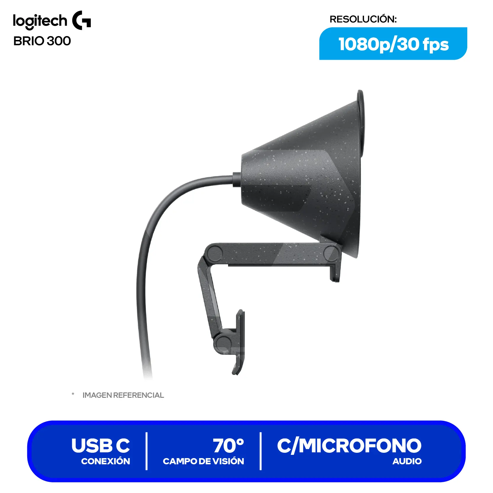 Cámara Web Logitech Brio 300 Grafito (960-001413) Full HD 1080p, Micrófono integrado