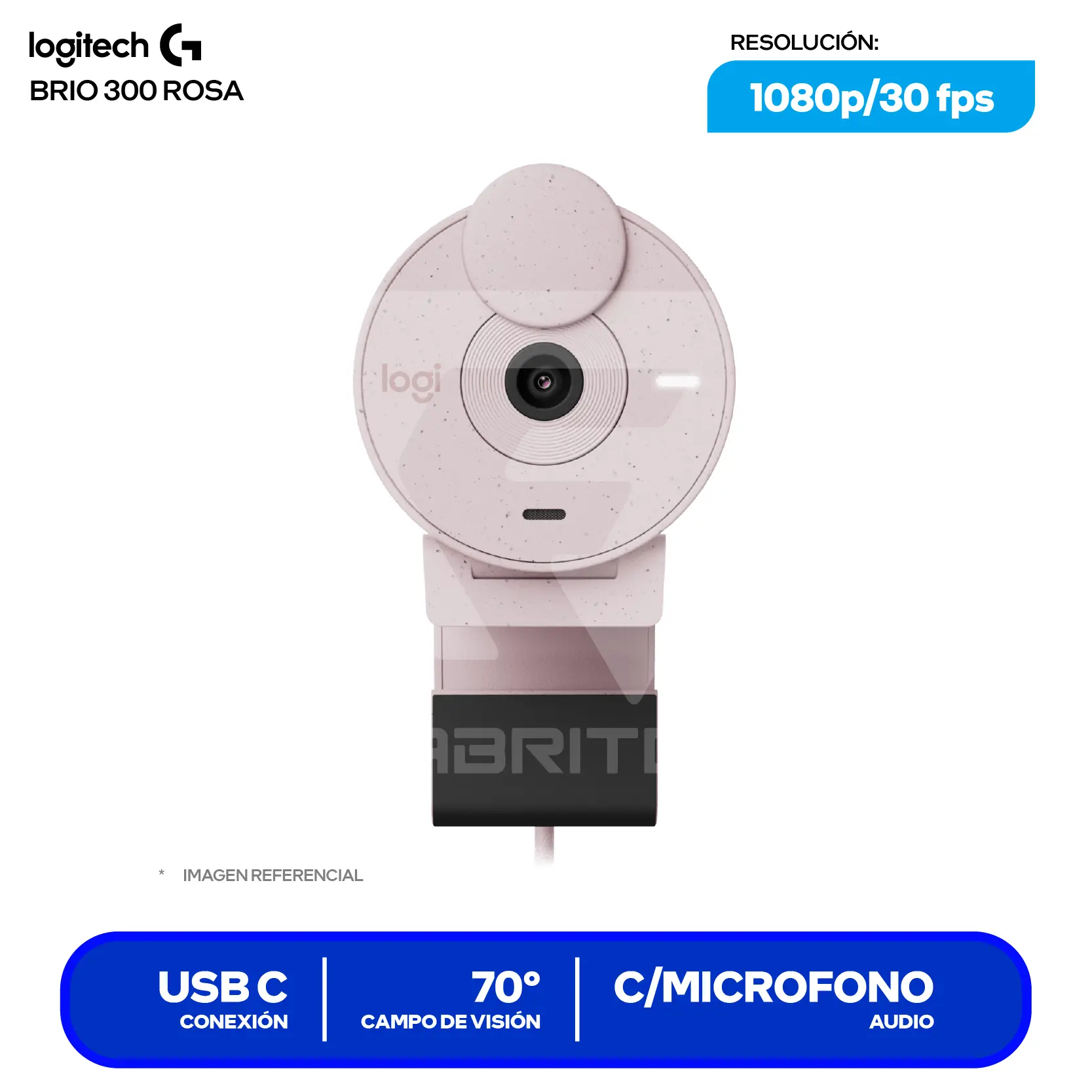 Cámara Web Logitech Brio 300 Rosa (960-001446)  Full HD 1080p, Micrófono integrado