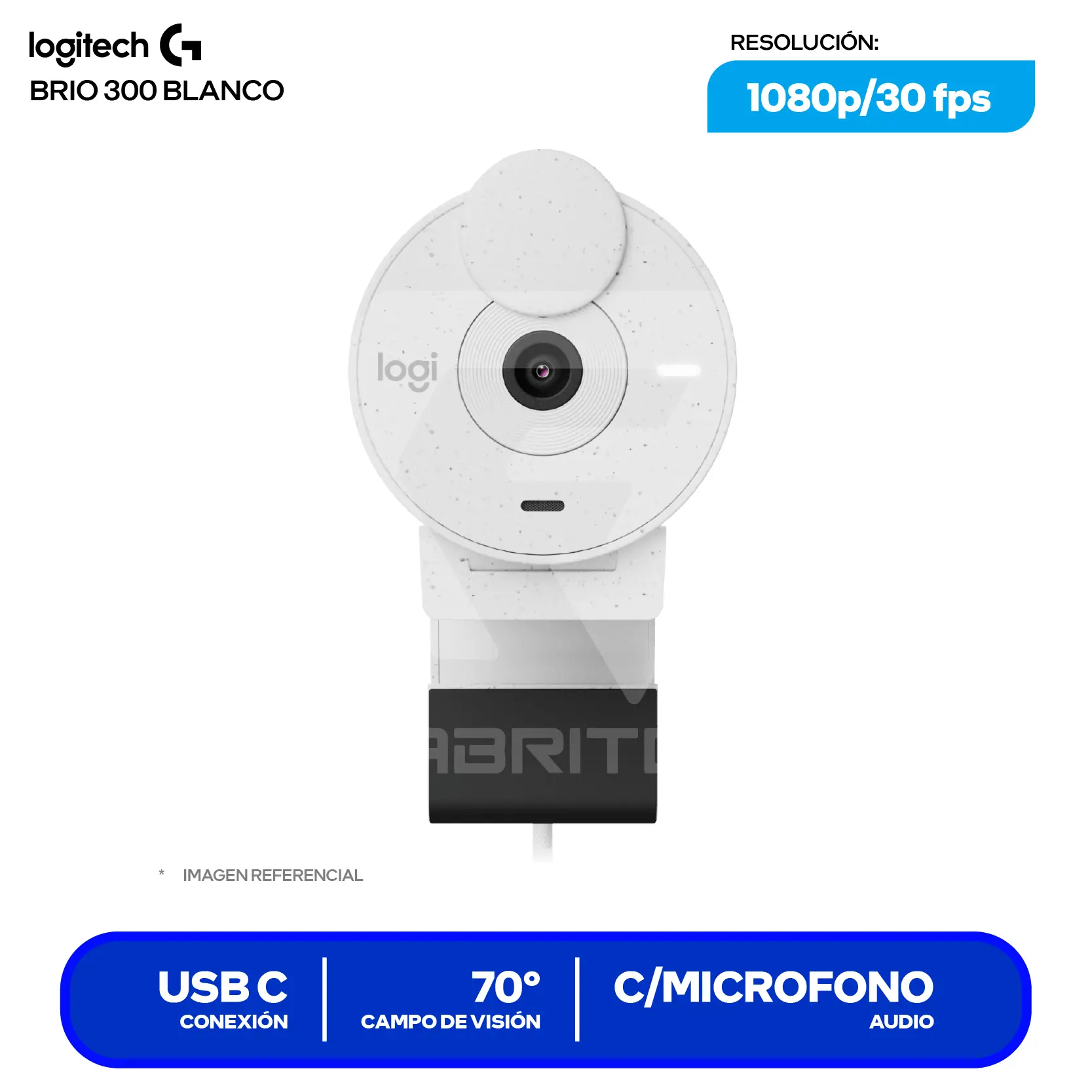 Cámara Web Logitech Brio 300 Blanco Crudo (960-001440)  Full HD 1080p, Micrófono integrado