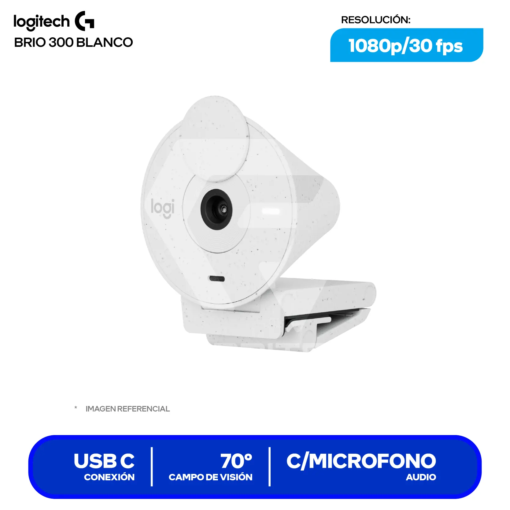Cámara Web Logitech Brio 300 Blanco Crudo (960-001440)  Full HD 1080p, Micrófono integrado