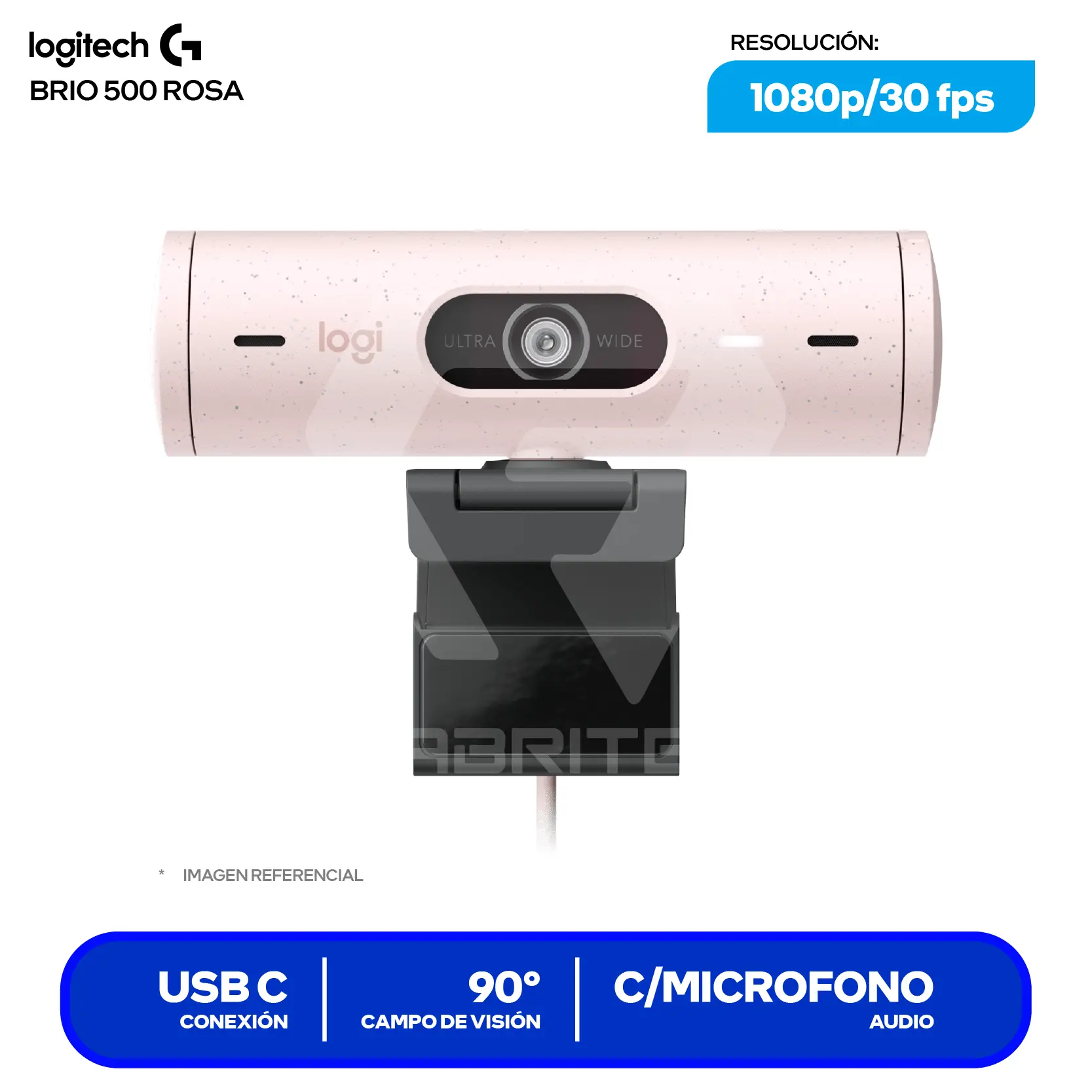 Cámara Web Logitech Brio 500 Rosa (960-001418)  Full HD 1080p, Micrófono integrado