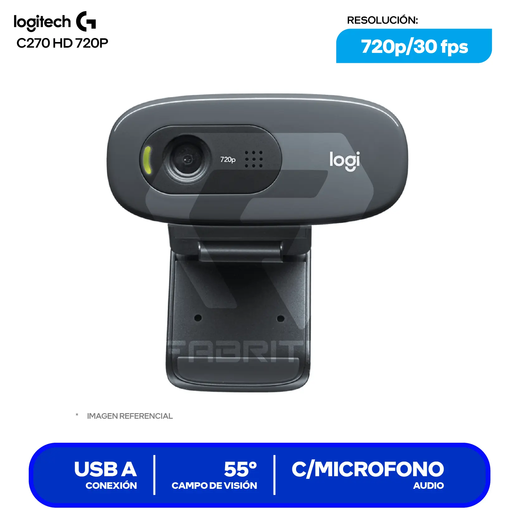 Cámara Web Logitech C270 HD Gris Oscuro (960-000694) HD 720p, Micrófono con Reducción de Ruido