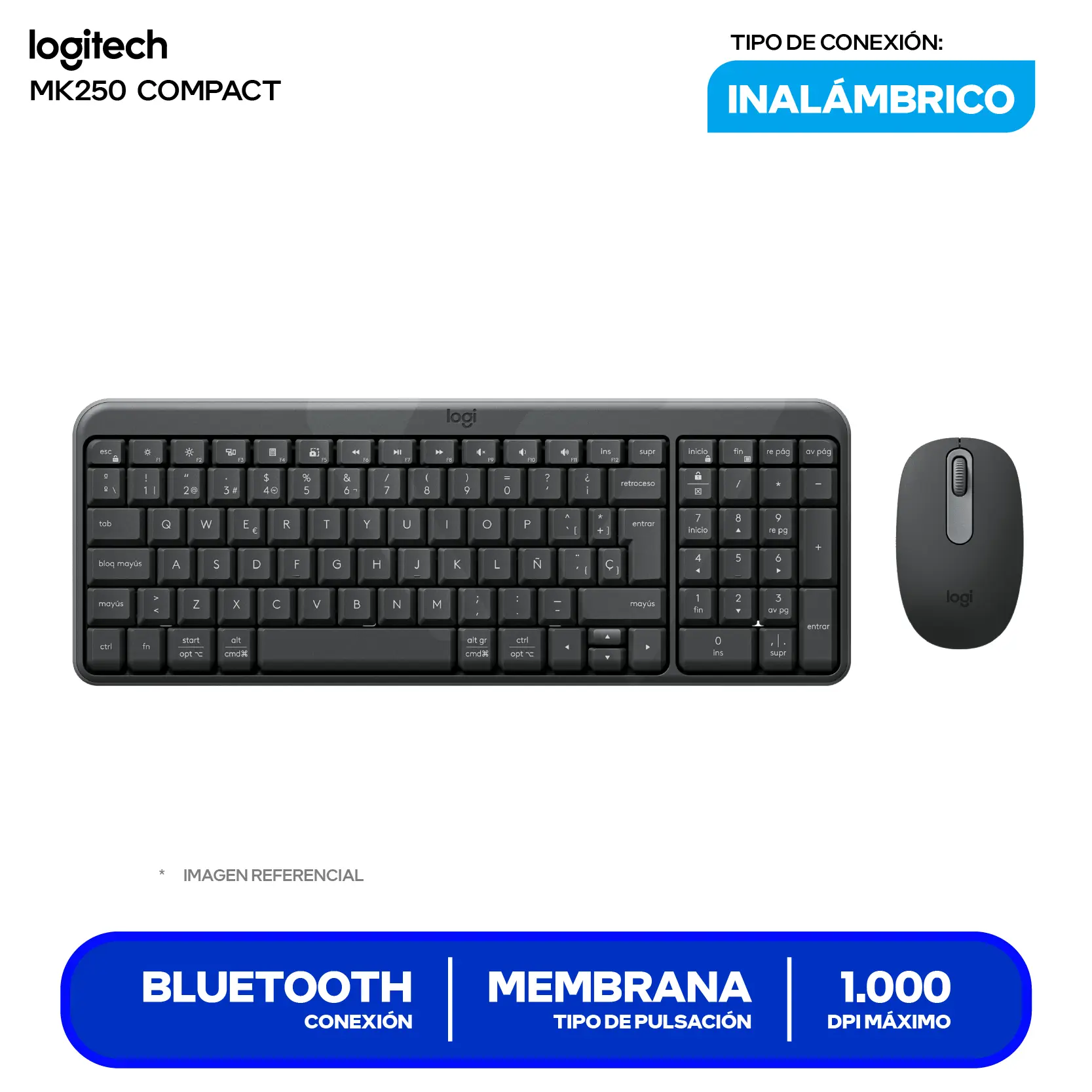Kit Teclado + Mouse Inalámbrico Logitech MK250 (920-013513) Bluetooth