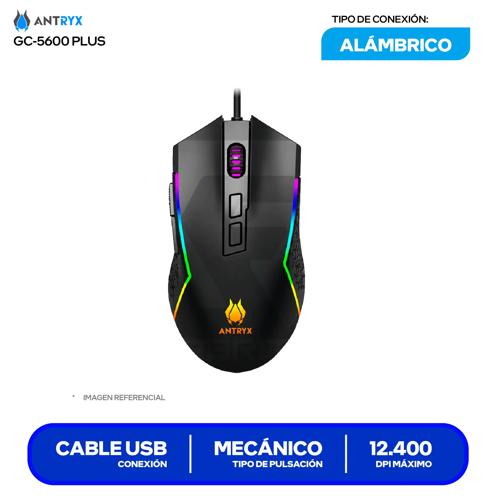 Kit Teclado + Mouse Gamer Antryx GC-5600 Plus (AGC-5650KBL-SP) Switch Blue, RGB, 12400 DPI