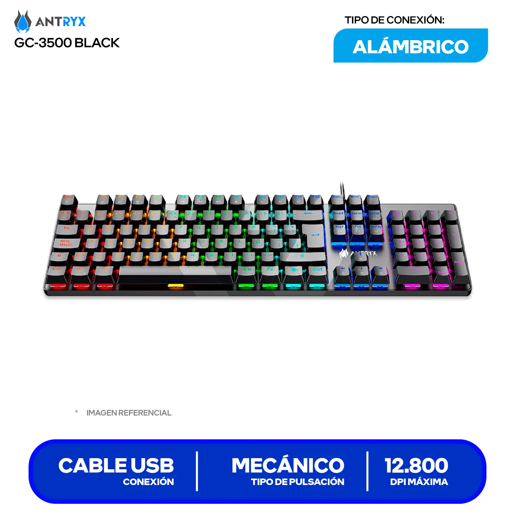 Kit Teclado + Mouse Gamer Antryx GC-3500 (AGC-3500KRE-SP) Switch Red, RGB, 12800 DPI