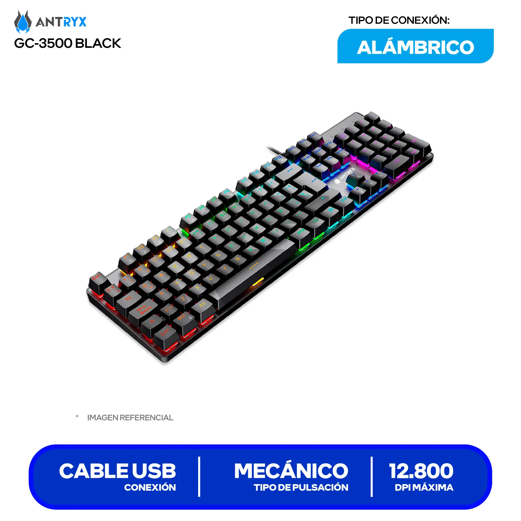 Kit Teclado + Mouse Gamer Antryx GC-3500 (AGC-3500KRE-SP) Switch Red, RGB, 12800 DPI