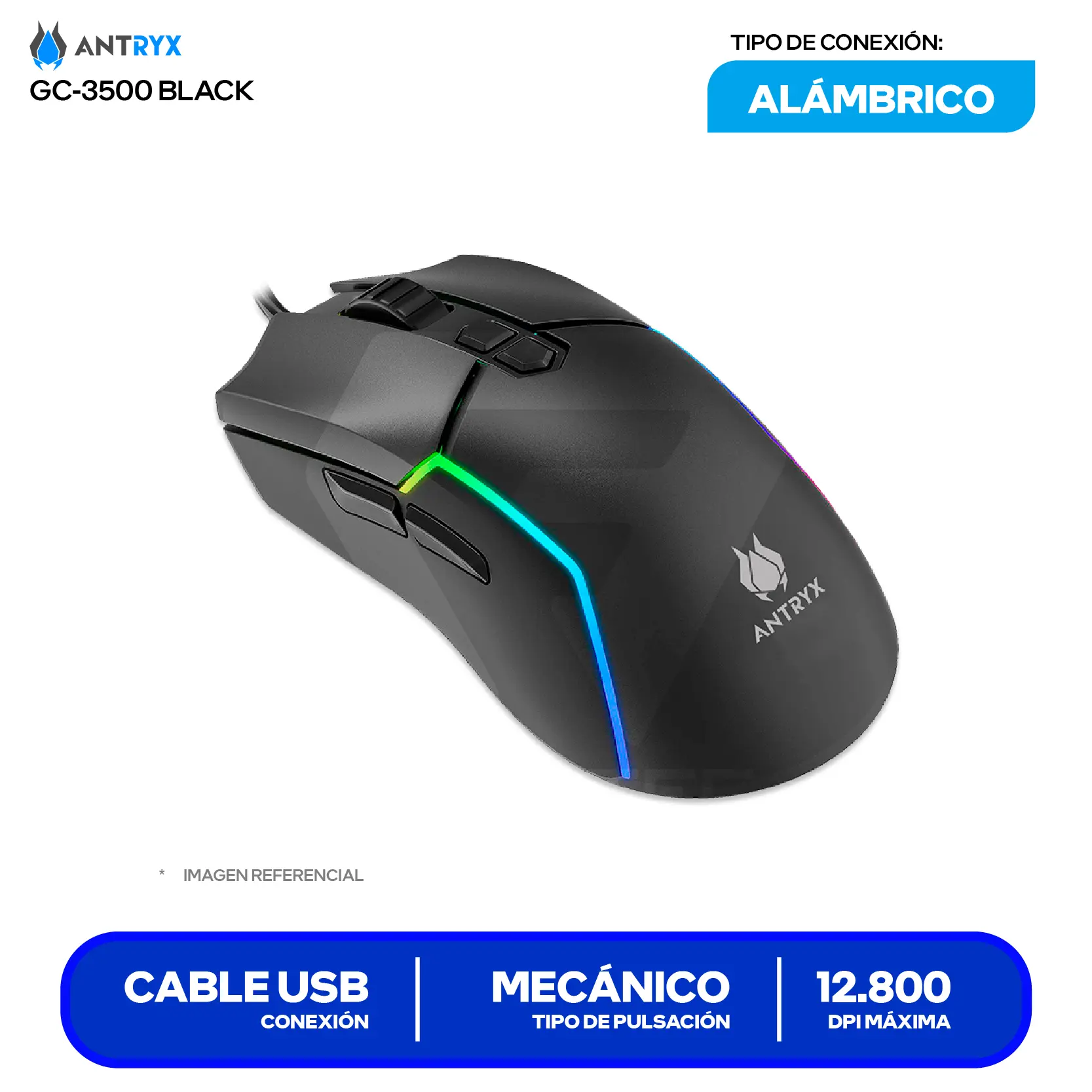 Kit Teclado + Mouse Gamer Antryx GC-3500 (AGC-3500KRE-SP) Switch Red, RGB, 12800 DPI