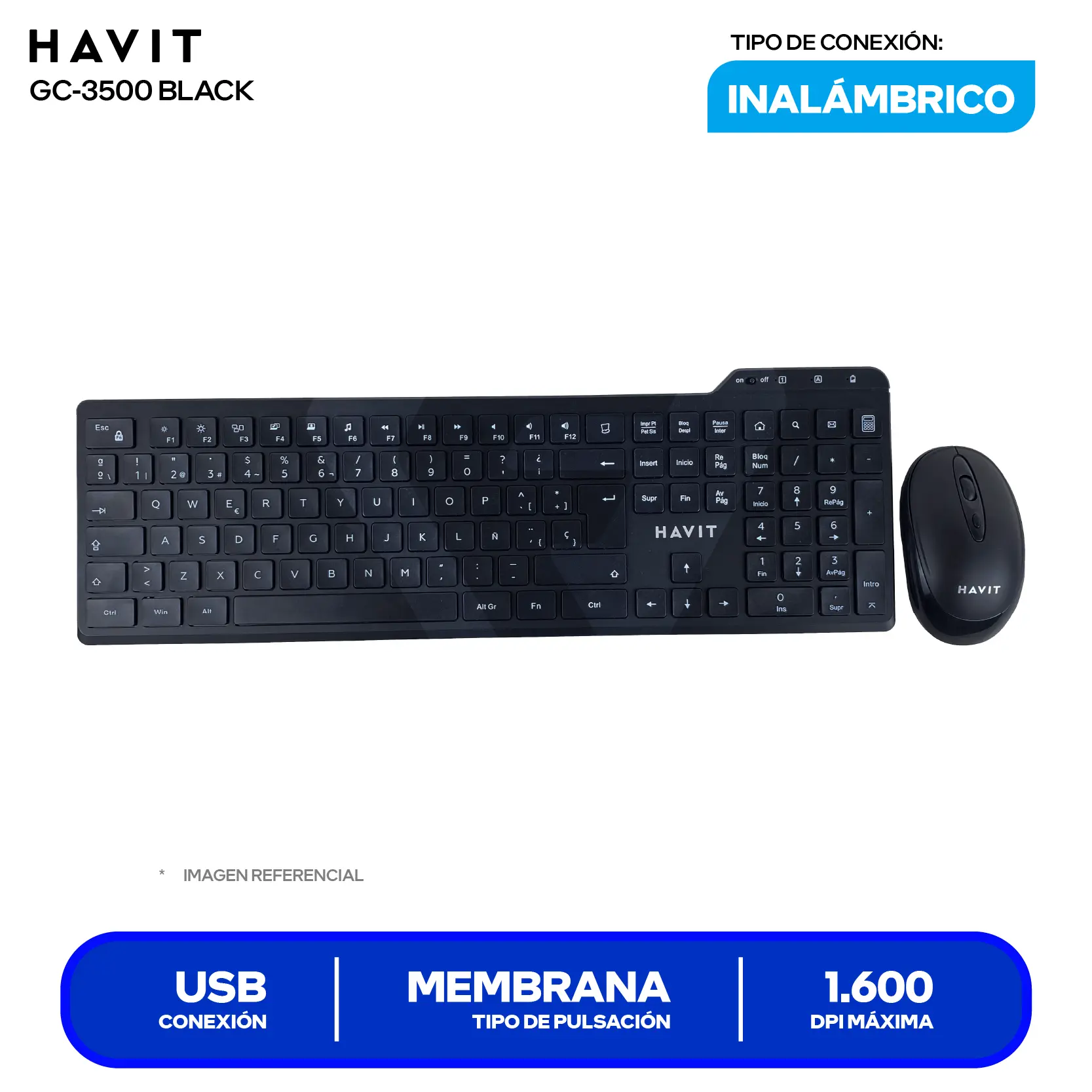 Kit Teclado + Mouse Inalámbrico Havit KB262GCM-SP (HVKB-KB262GCM-SP-BK)