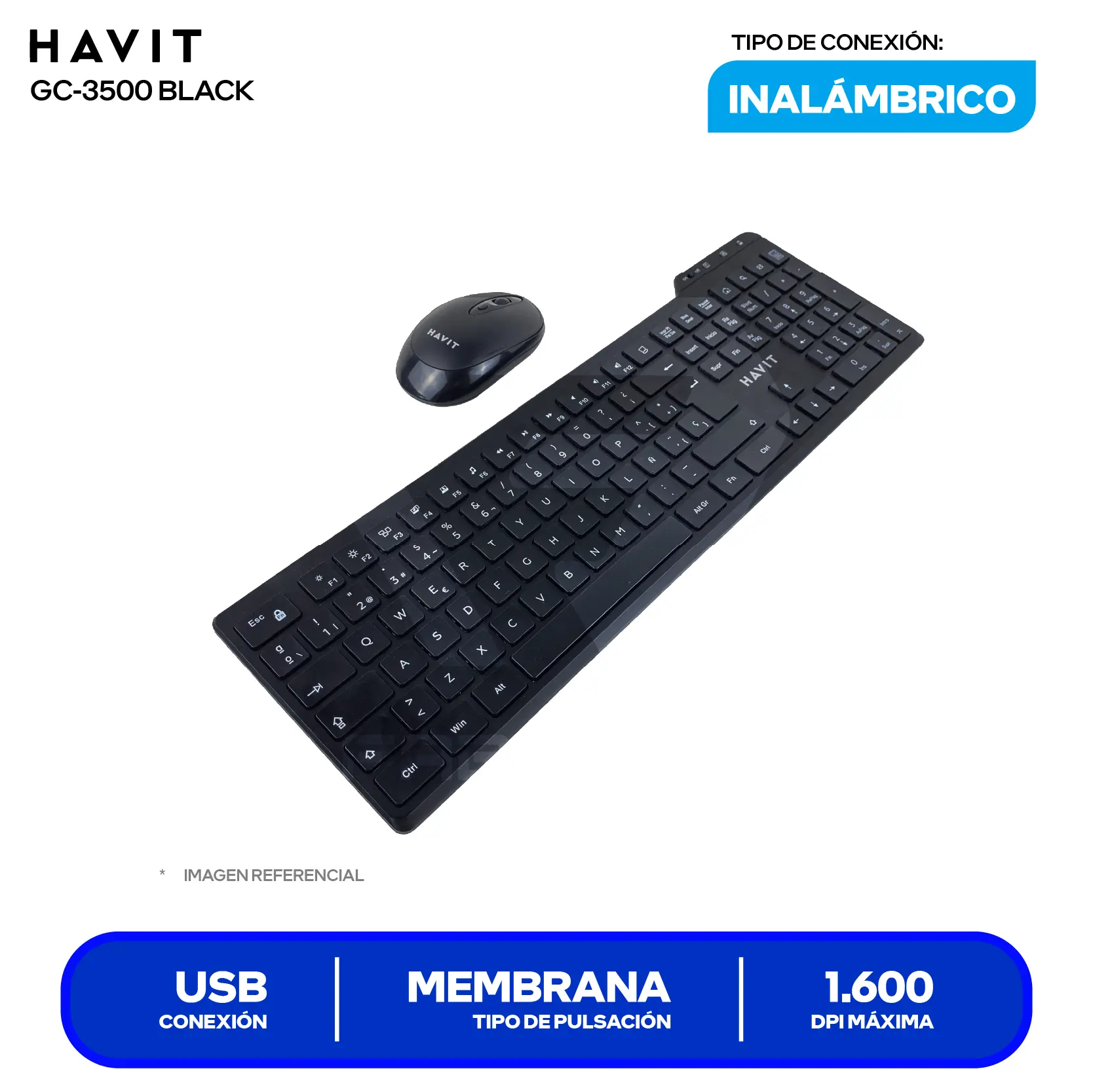 Kit Teclado + Mouse Inalámbrico Havit KB262GCM-SP (HVKB-KB262GCM-SP-BK)