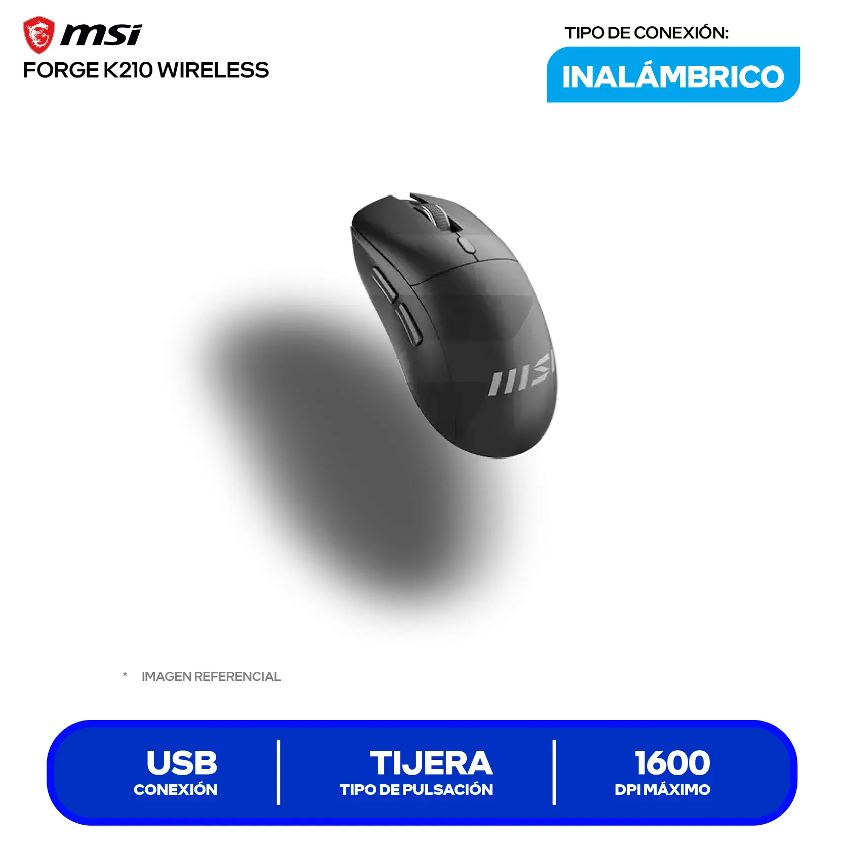 Kit Teclado + Mouse Inalámbrico MSI Forge K210 Wireless (FORGE K210 W) USB, 1600 DPI