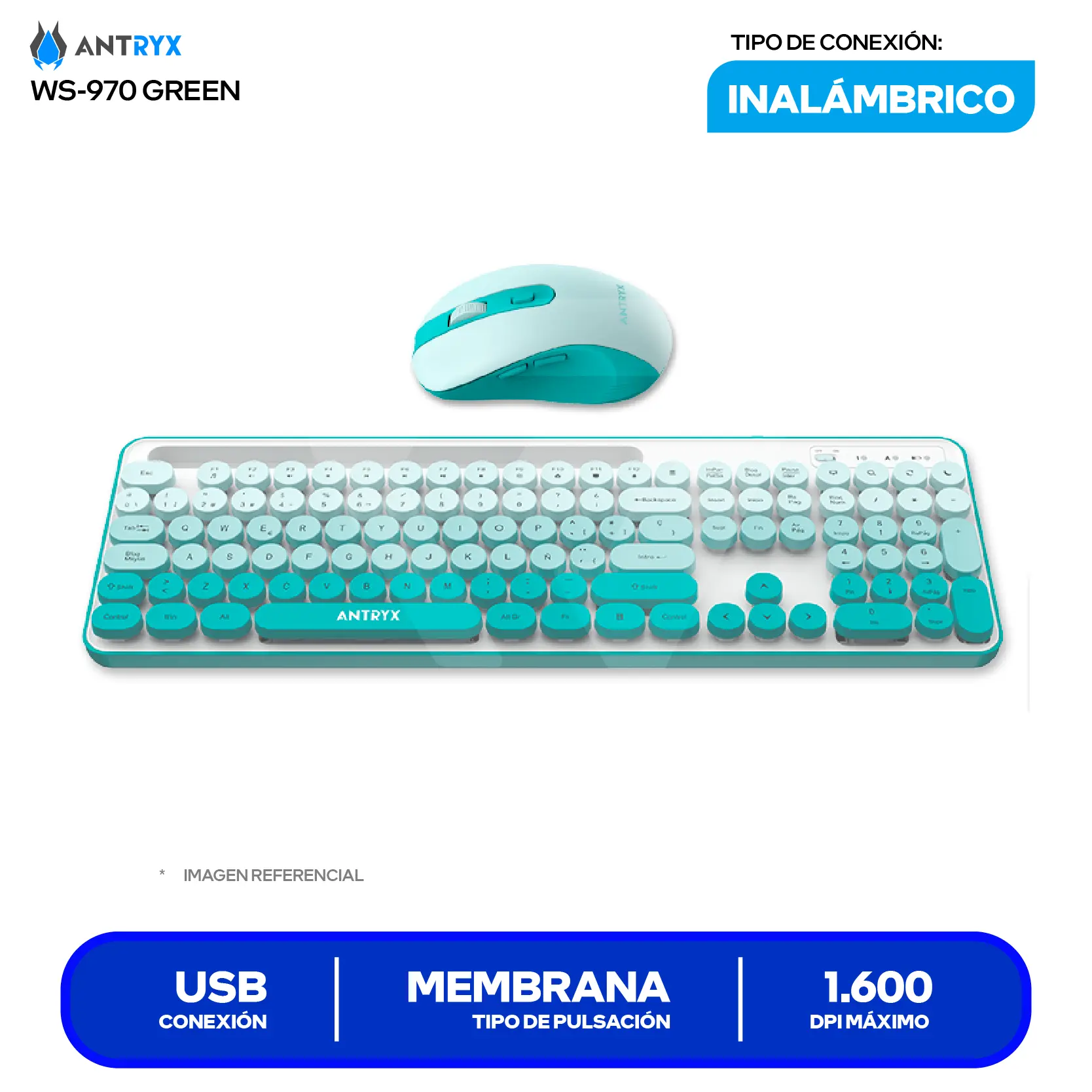Kit Teclado + Mouse Gamer Antryx WS-970 Verde (ASC-WS970GN) USB, 1600 DPI